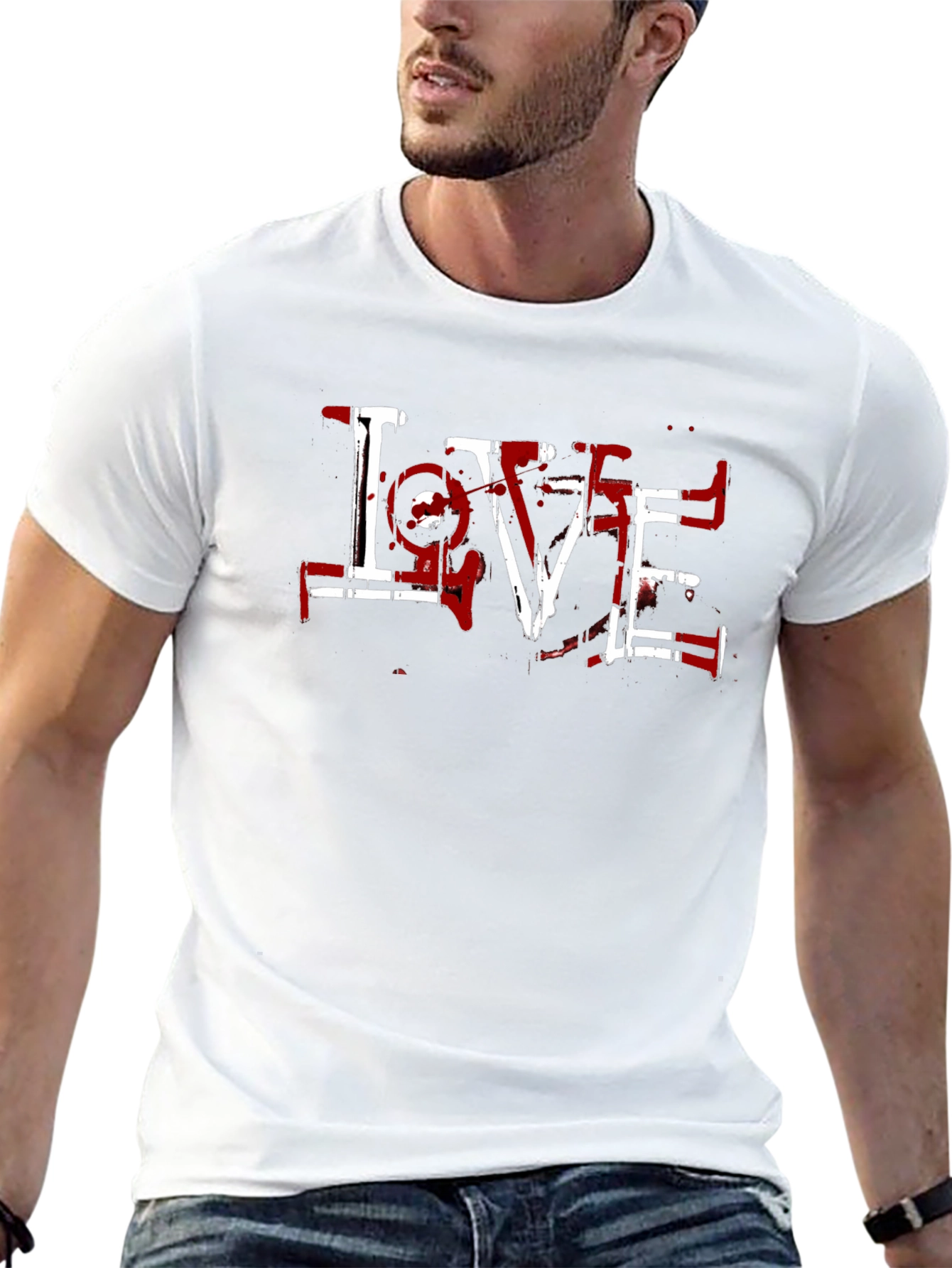 Grunge LOVE Graphic Print Black T-Shirt