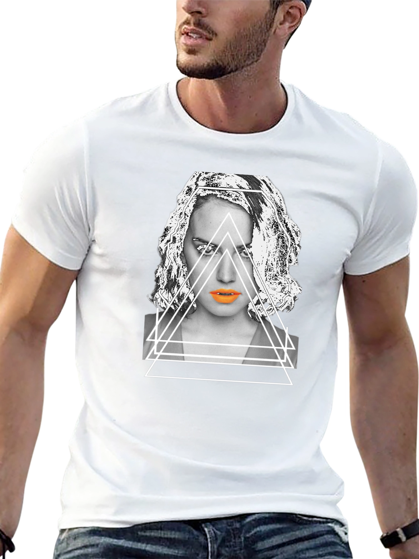 Geometric Portrait Graphic Tee - Modern Streetwear Style