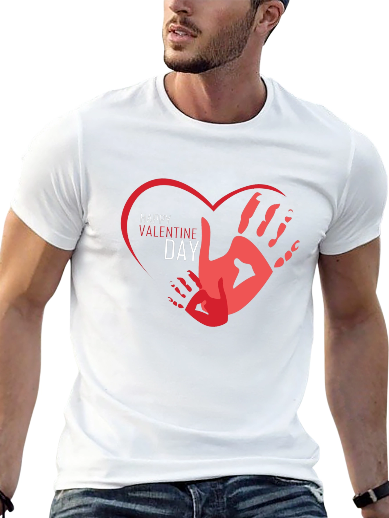 Happy Valentines Day Handprint Heart Graphic Tee