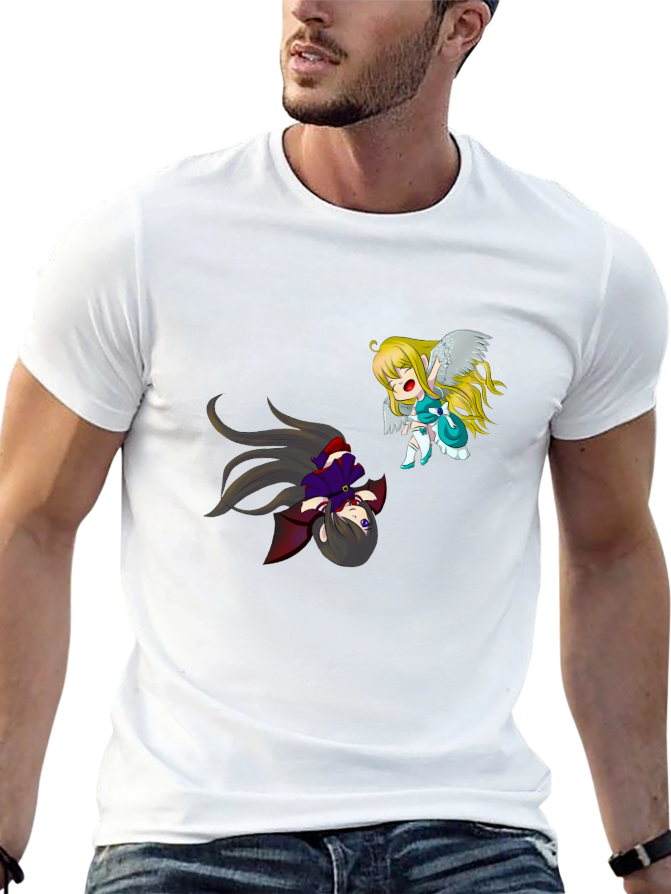 Anime Graphic Tee - Angel vs. Devil T-Shirt