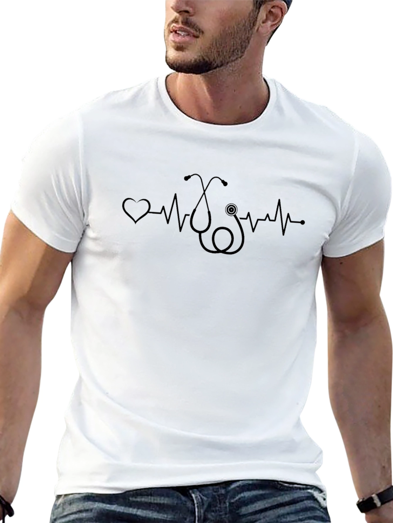 Heartbeat Stethoscope Graphic Black T-Shirt