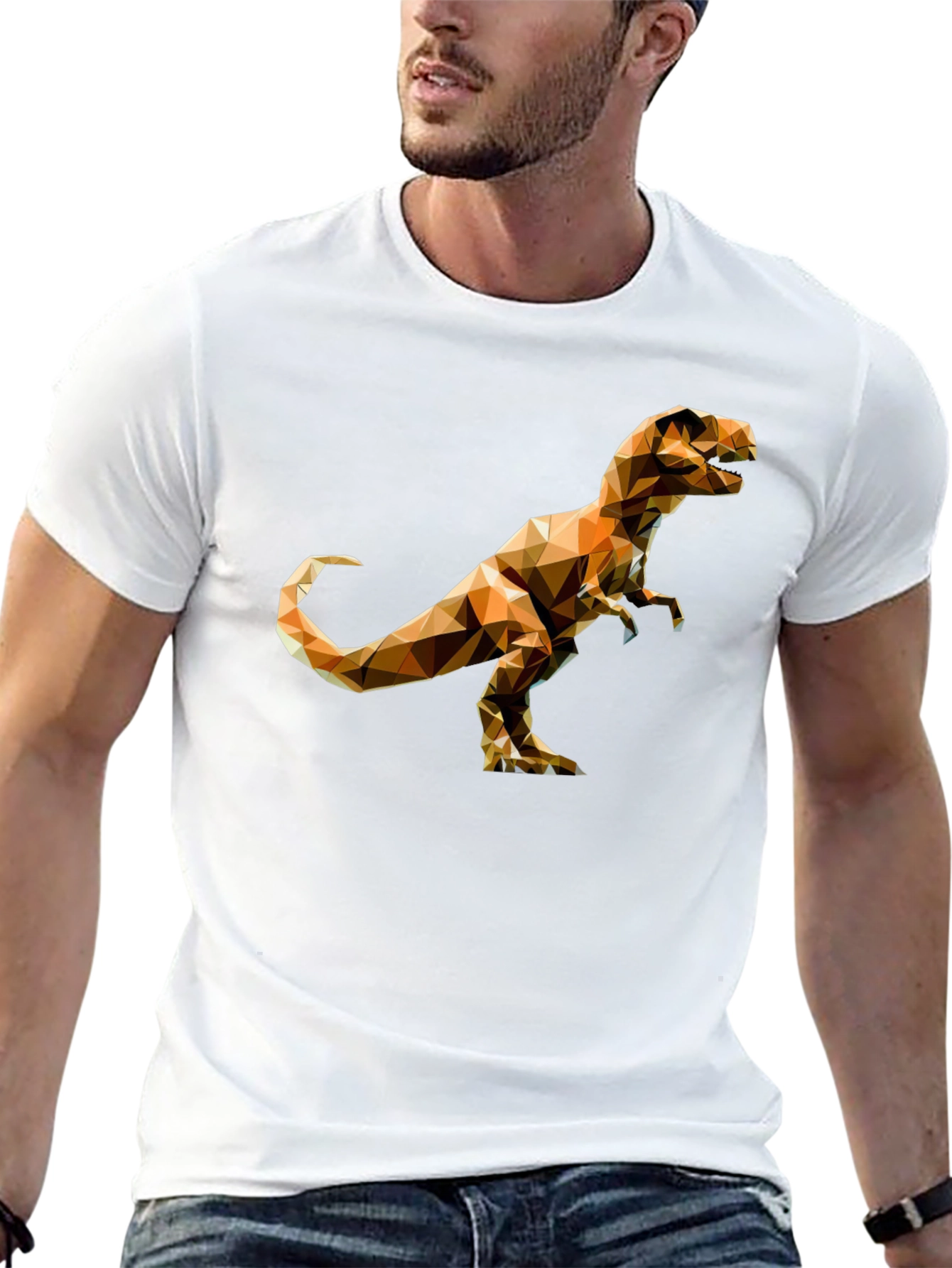Geometric Dinosaur Graphic T-Shirt - Black