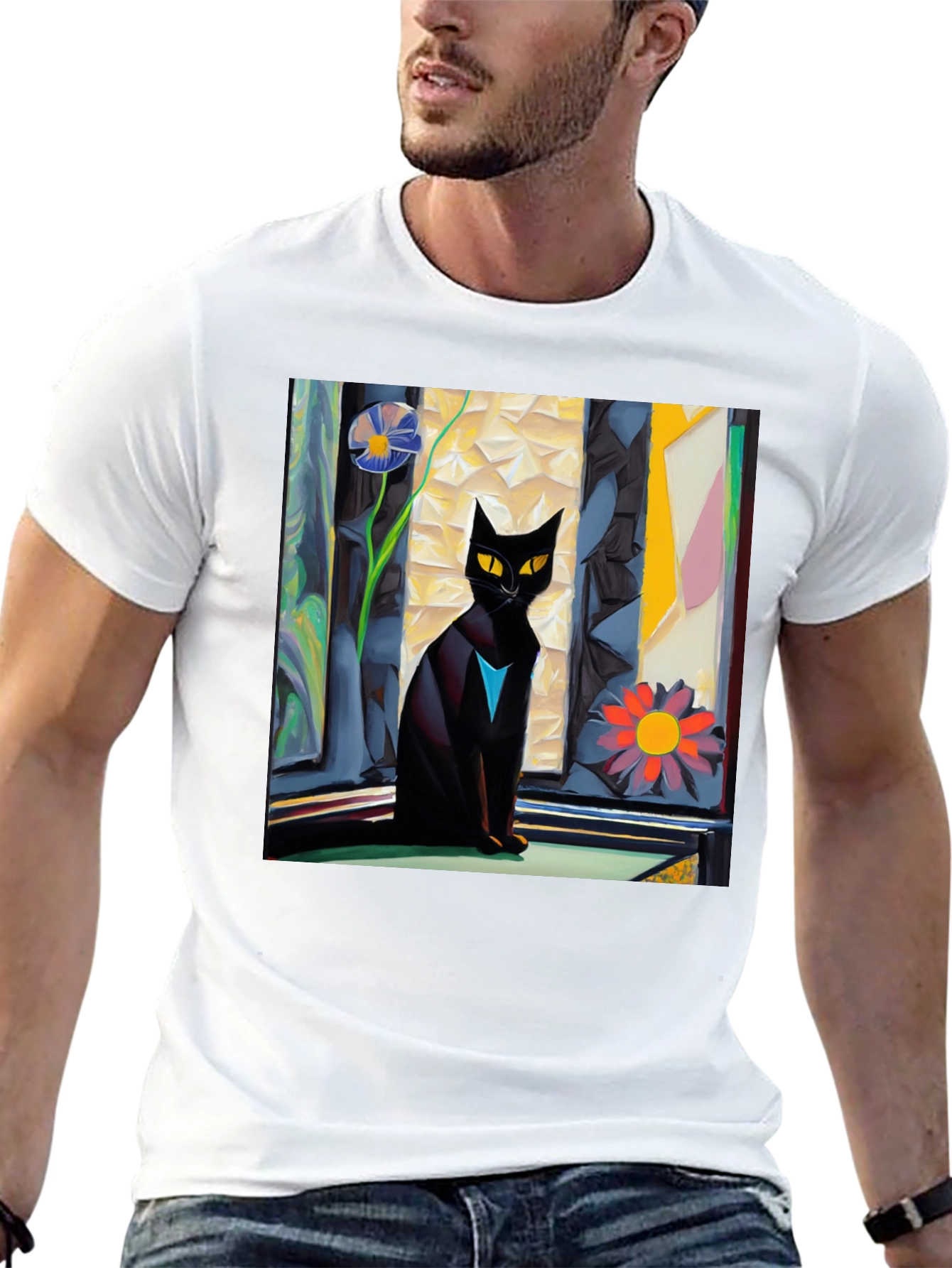 Artistic Cat Graphic Tee - Unique Design