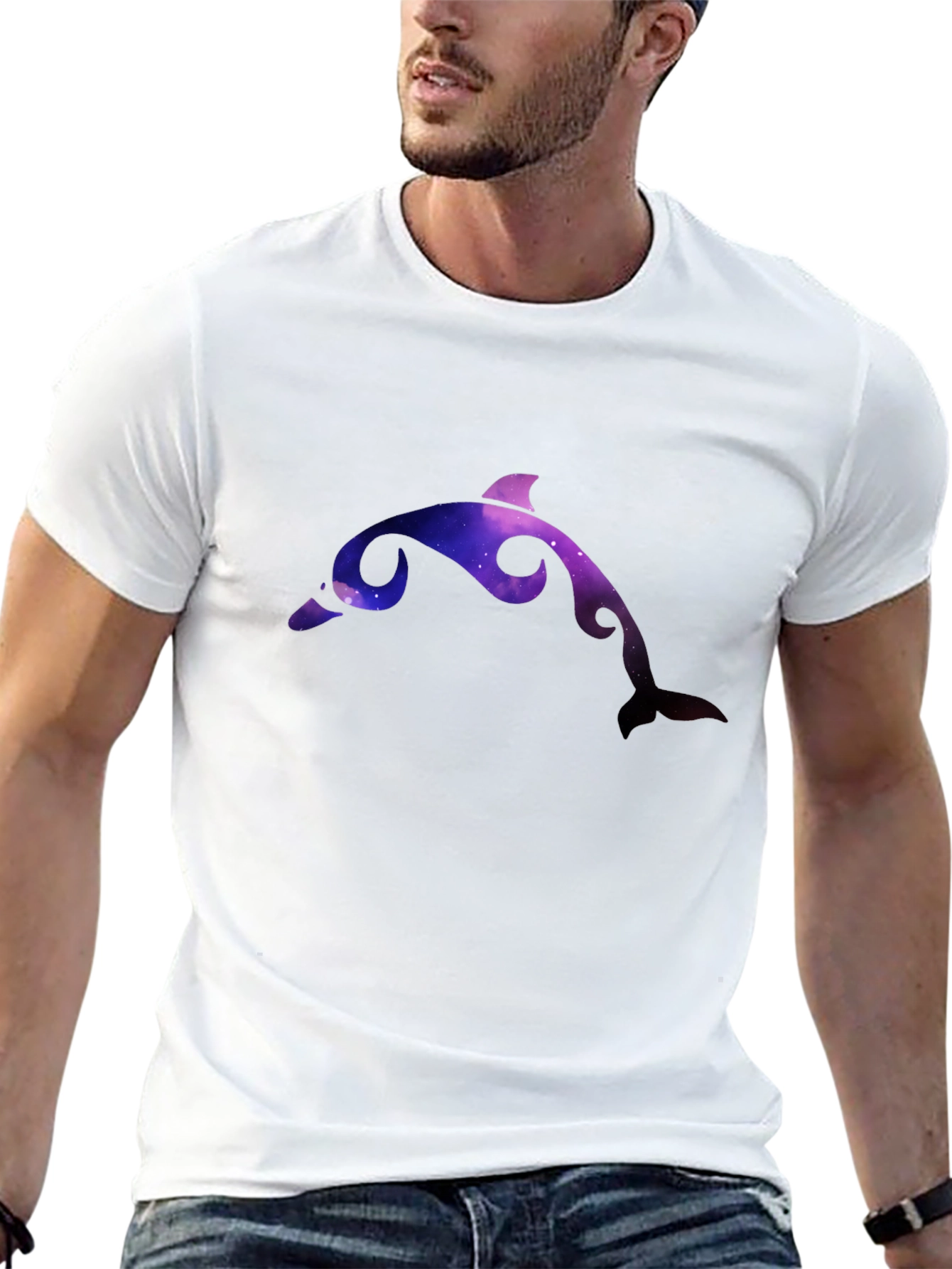 Galaxy Dolphin Graphic Black T-Shirt