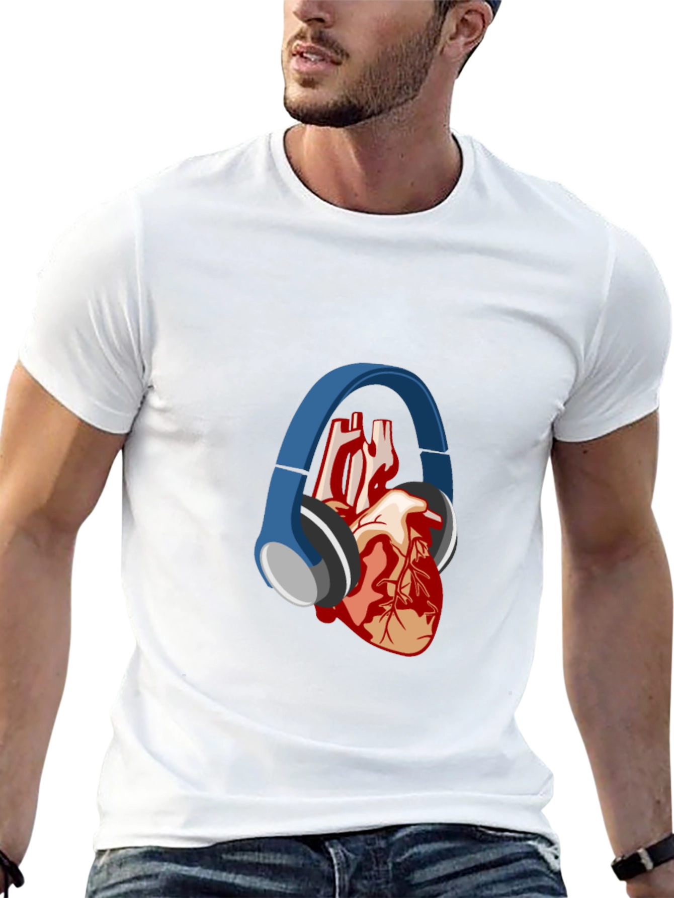 Anatomical Heart Headphones Graphic Tee - Unique Style