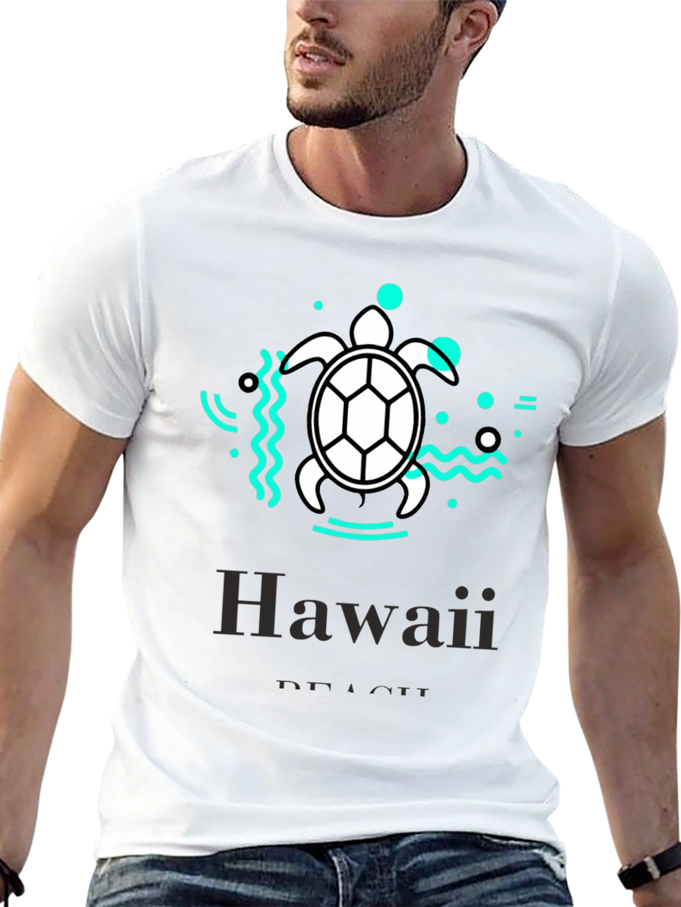Hawaii Beach Turtle Graphic Tee - Black Cotton T-Shirt