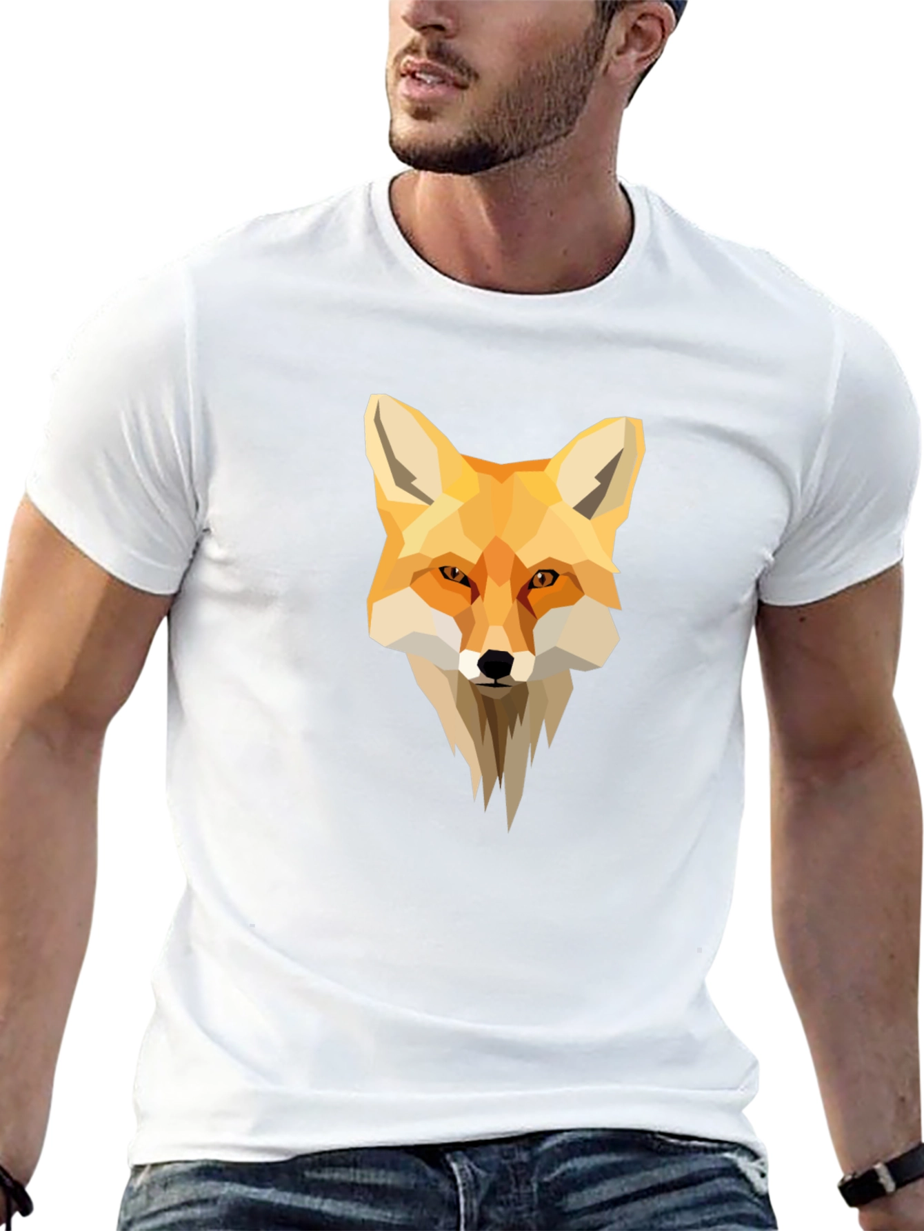Geometric Fox Graphic Black T-Shirt