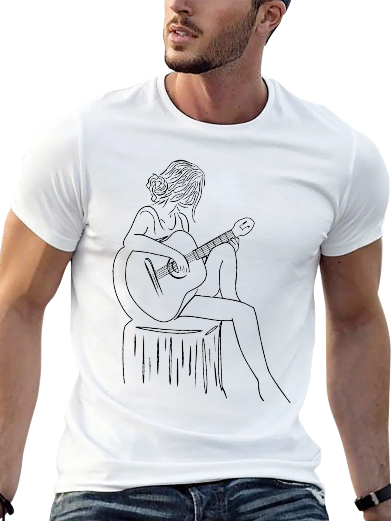 Guitar Girl Line Art Tee - Black