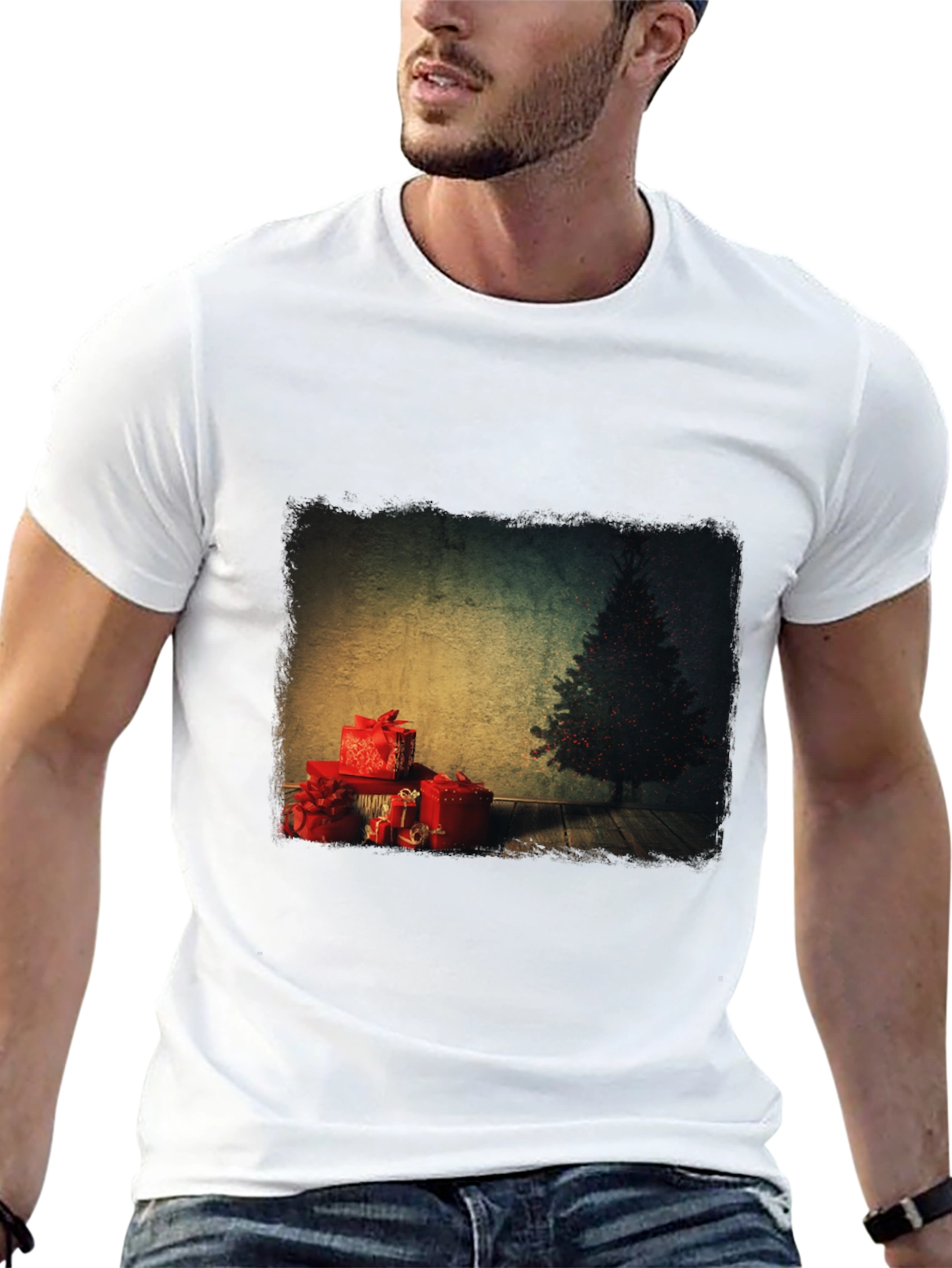 Christmas Tree & Presents Graphic Tee - Black