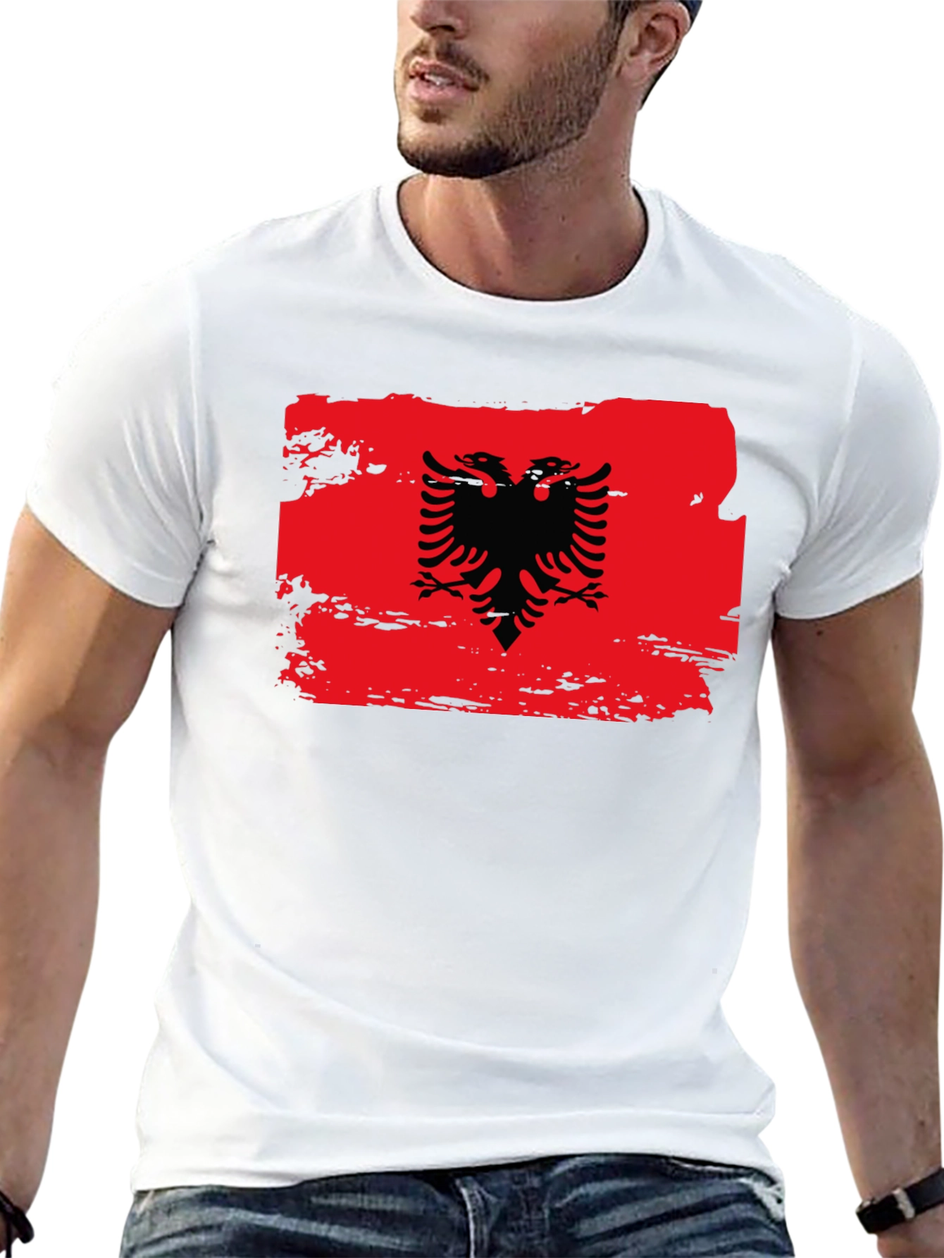 Albanian Flag Eagle Graphic Black T-Shirt