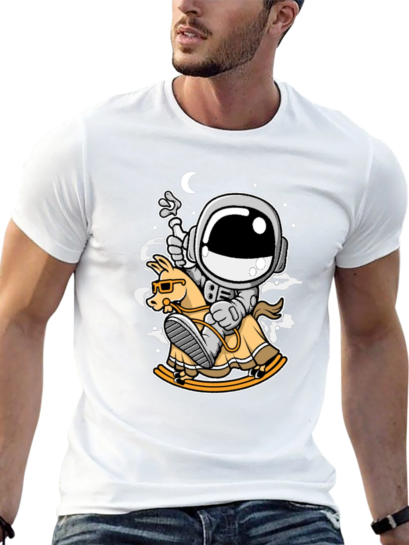 Astronaut Rocking Horse T-Shirt - Space Adventure Tee