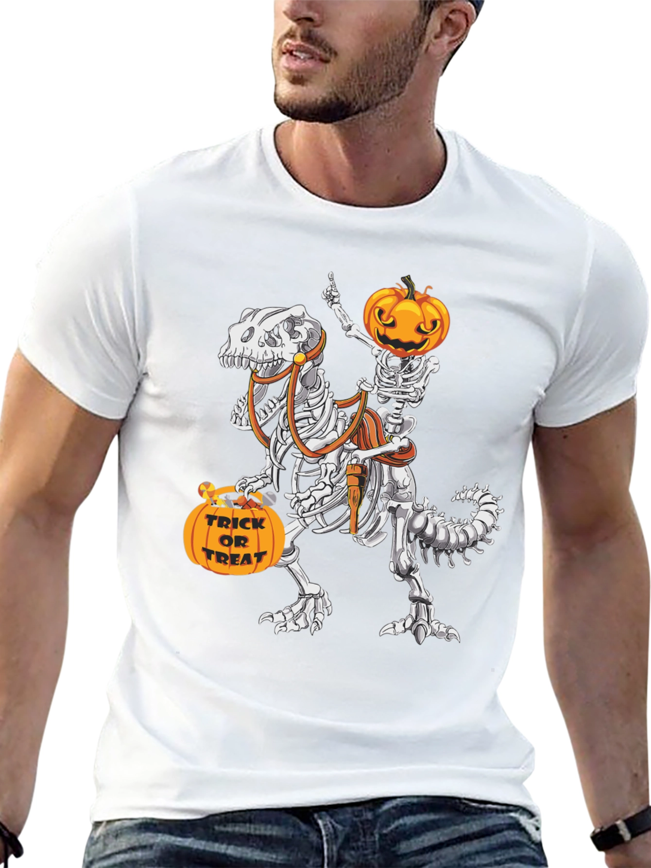 Halloween Skeleton Dinosaur Rider T-Shirt