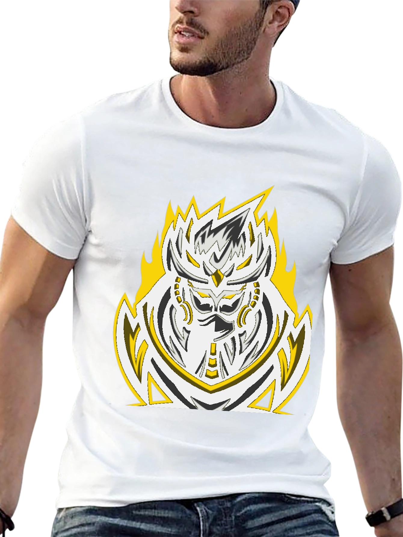 Fiery Warrior Graphic Tee - Black Cotton Blend