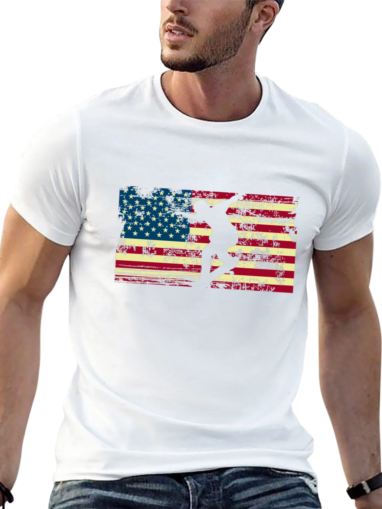 American Flag Skateboarder Black T-Shirt