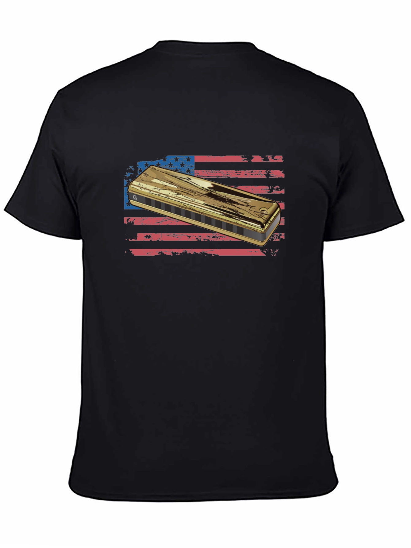 Harmonica American Flag Graphic T-Shirt