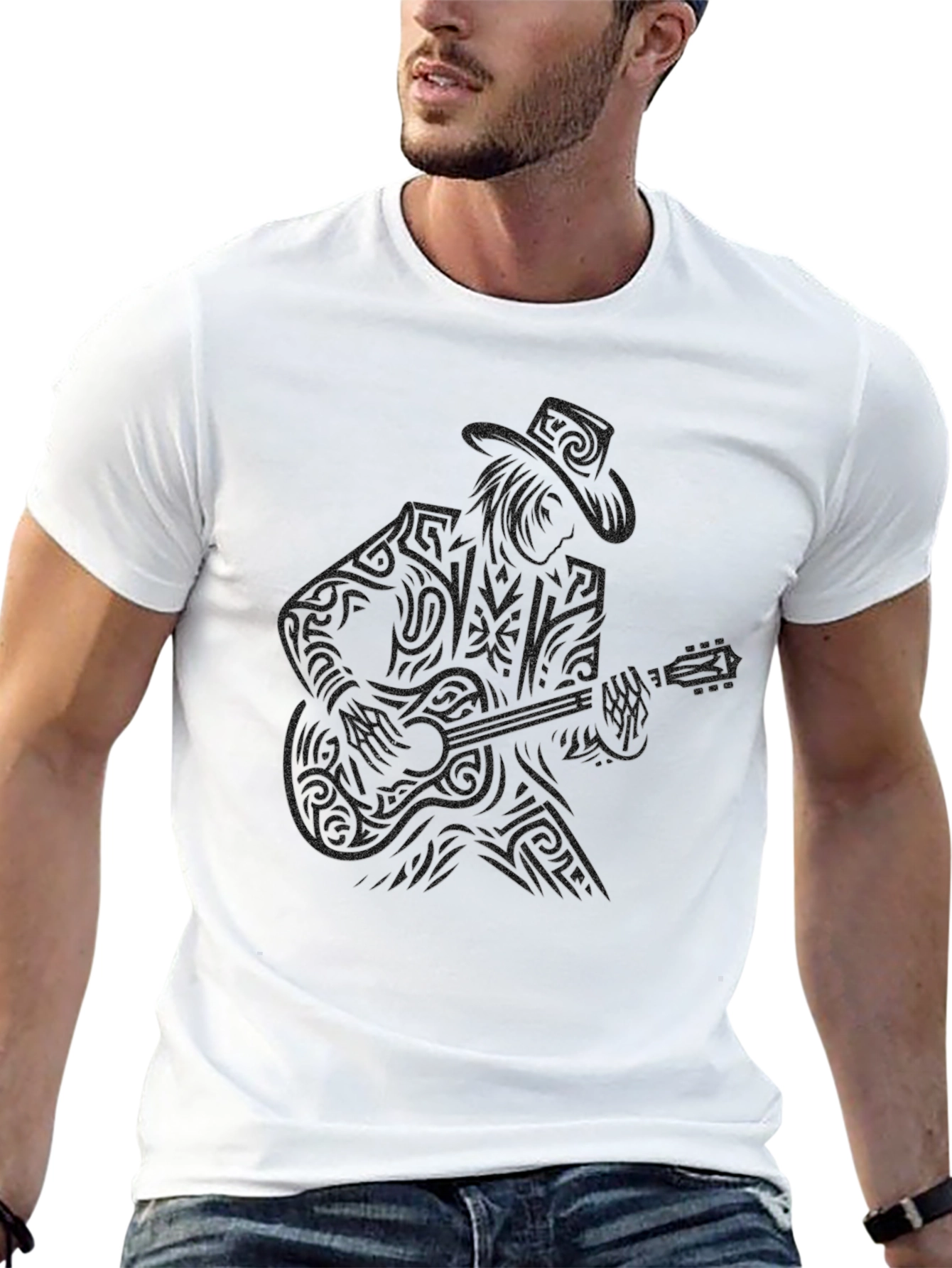Guitar Man Graphic Tee - Black Casual T-Shirt