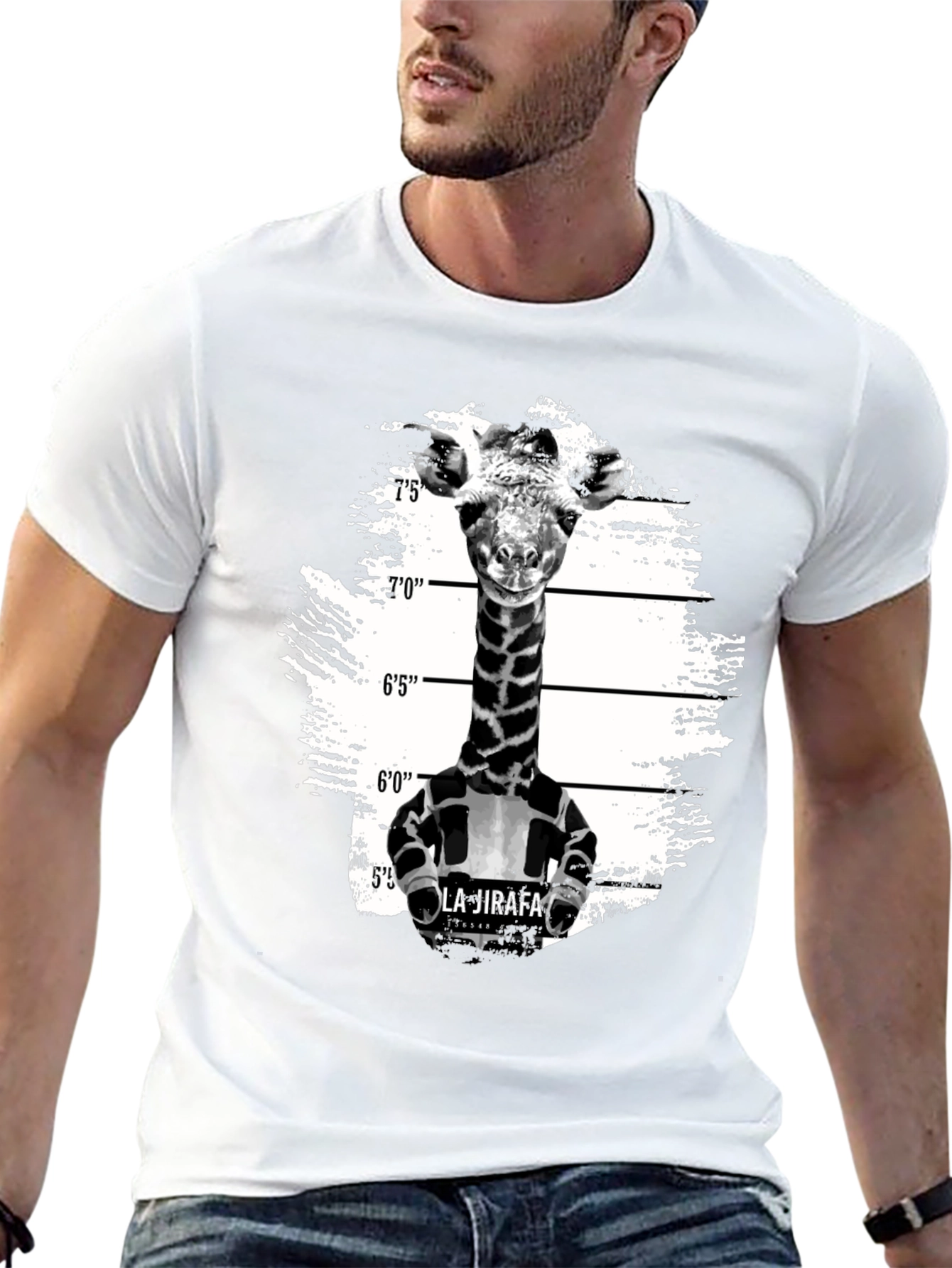 Giraffe Mugshot Graphic T-Shirt - Funny Animal Tee