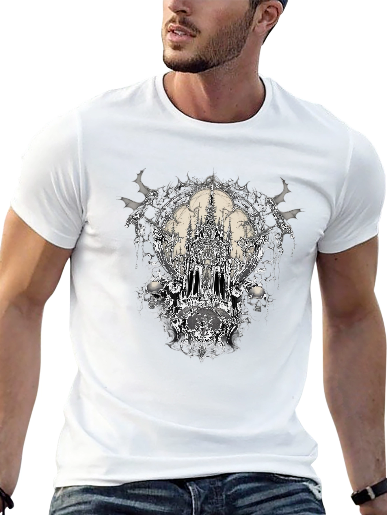 Gothic Castle & Skulls Black Graphic Tee