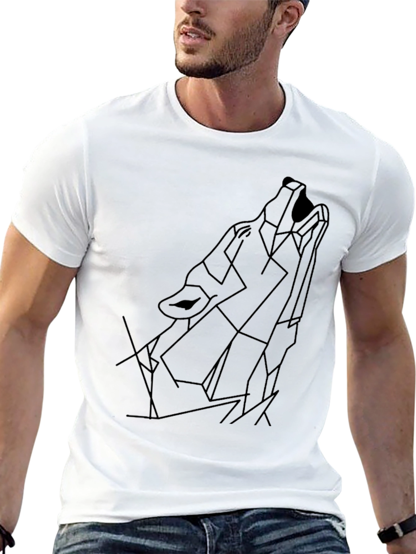 Geometric Wolf Graphic Tee - Black
