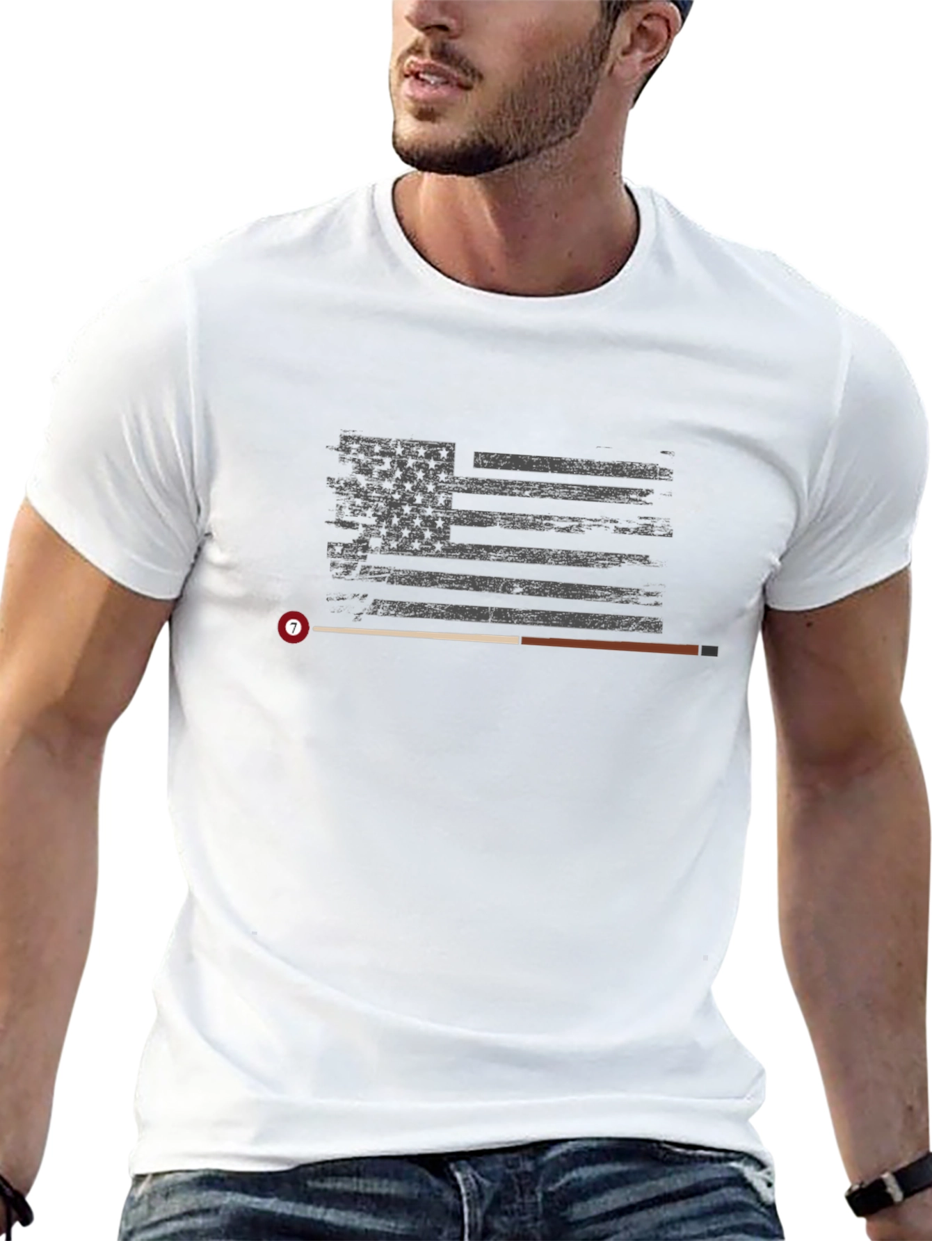 American Flag Billiard Cue Stick T-Shirt