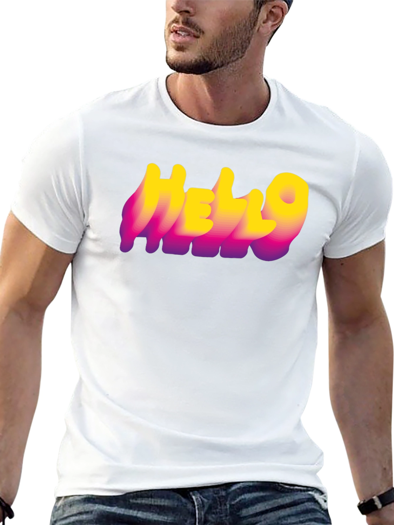 Hello Graphic Print Tee - Black Cotton Blend