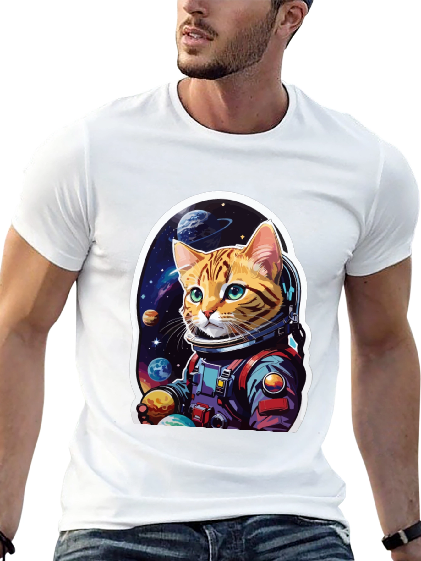 Astronaut Cat Graphic T-Shirt - Space Adventure