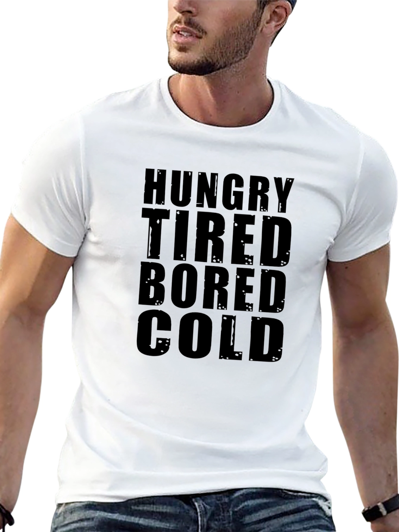 Hungry Tired Bored Cold Graphic Tee - Black