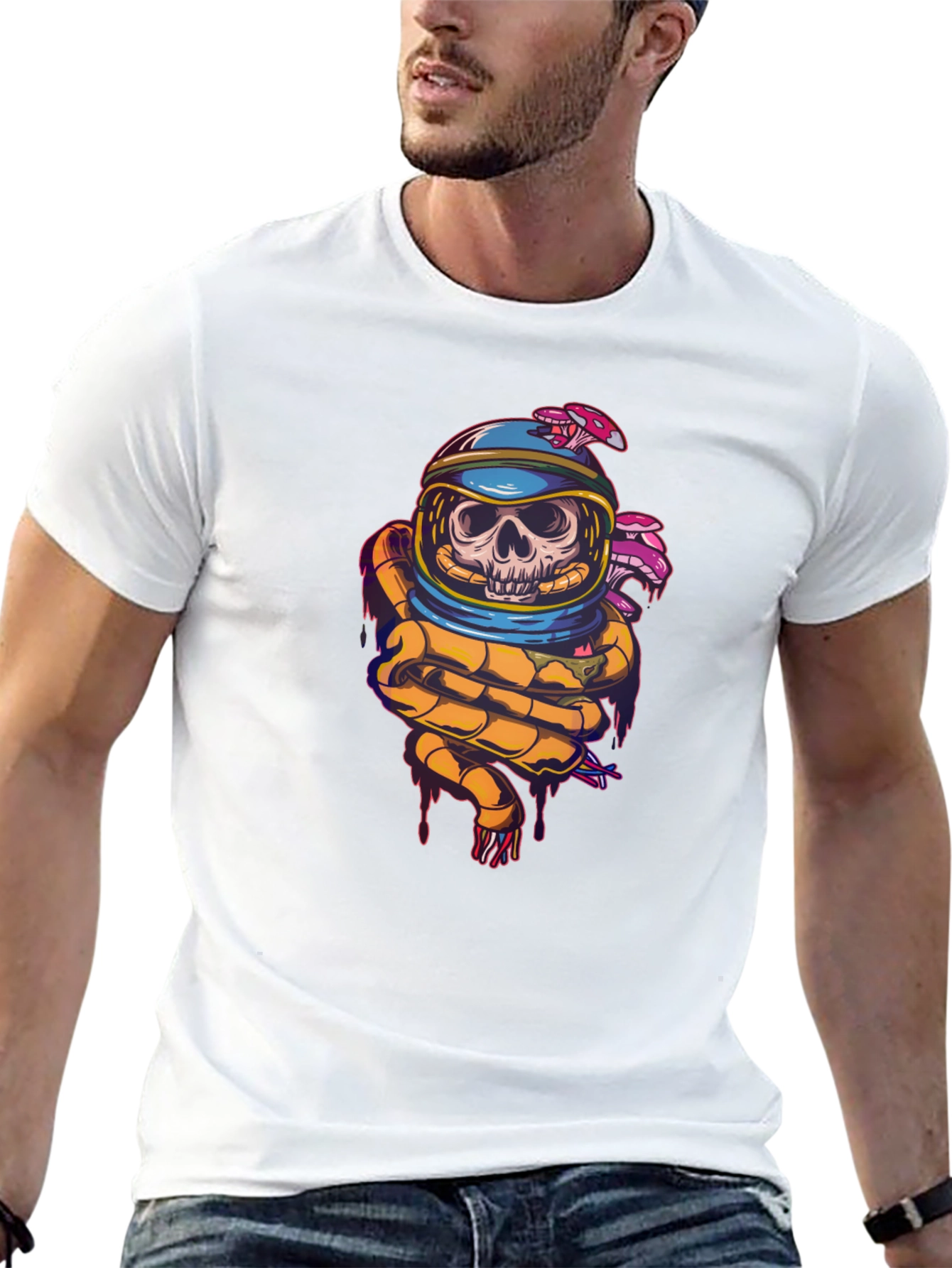 Astronaut Skull Graphic Print T-Shirt
