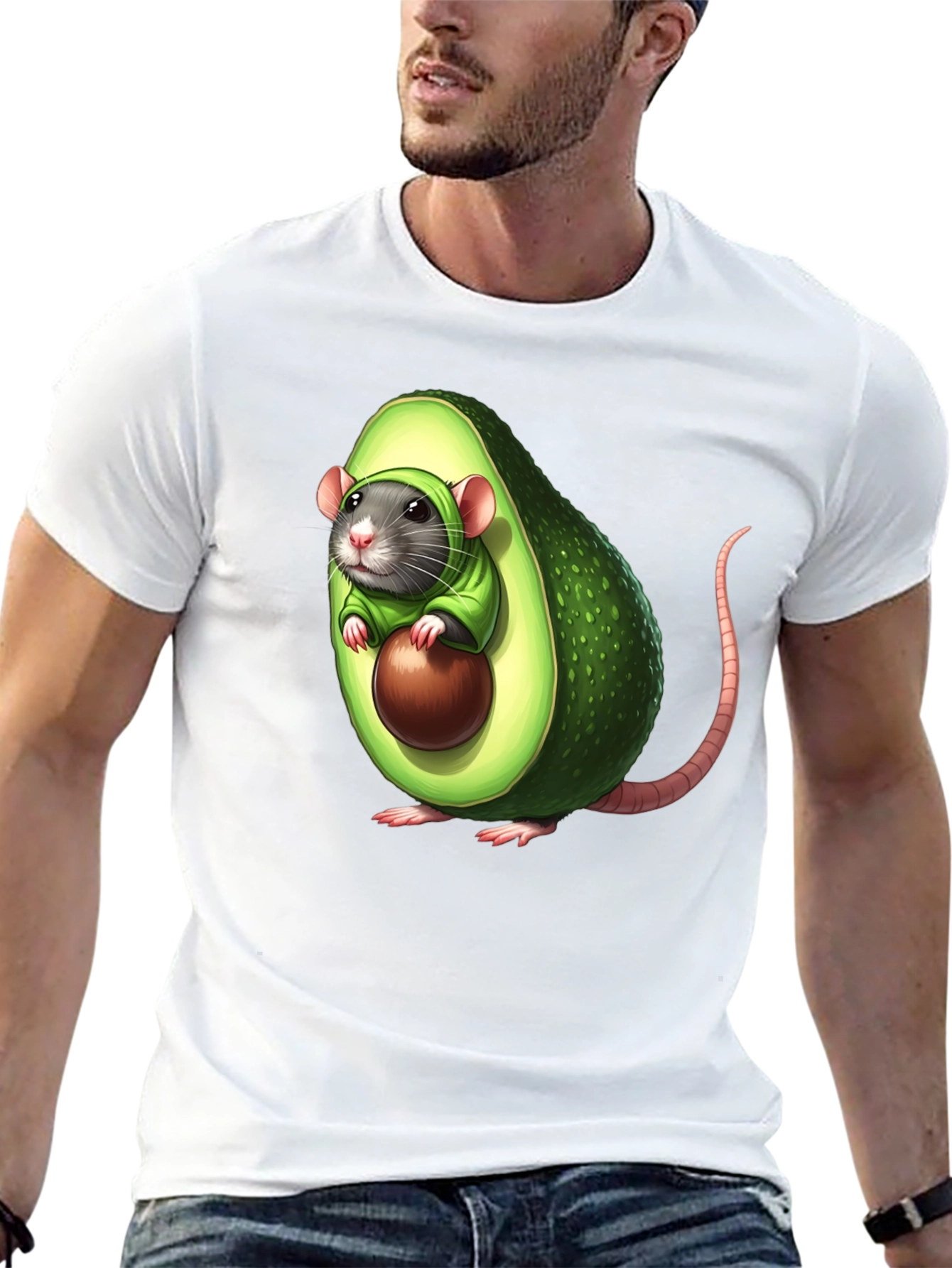 Avocado Rat Graphic T-Shirt - Unique Cartoon Tee