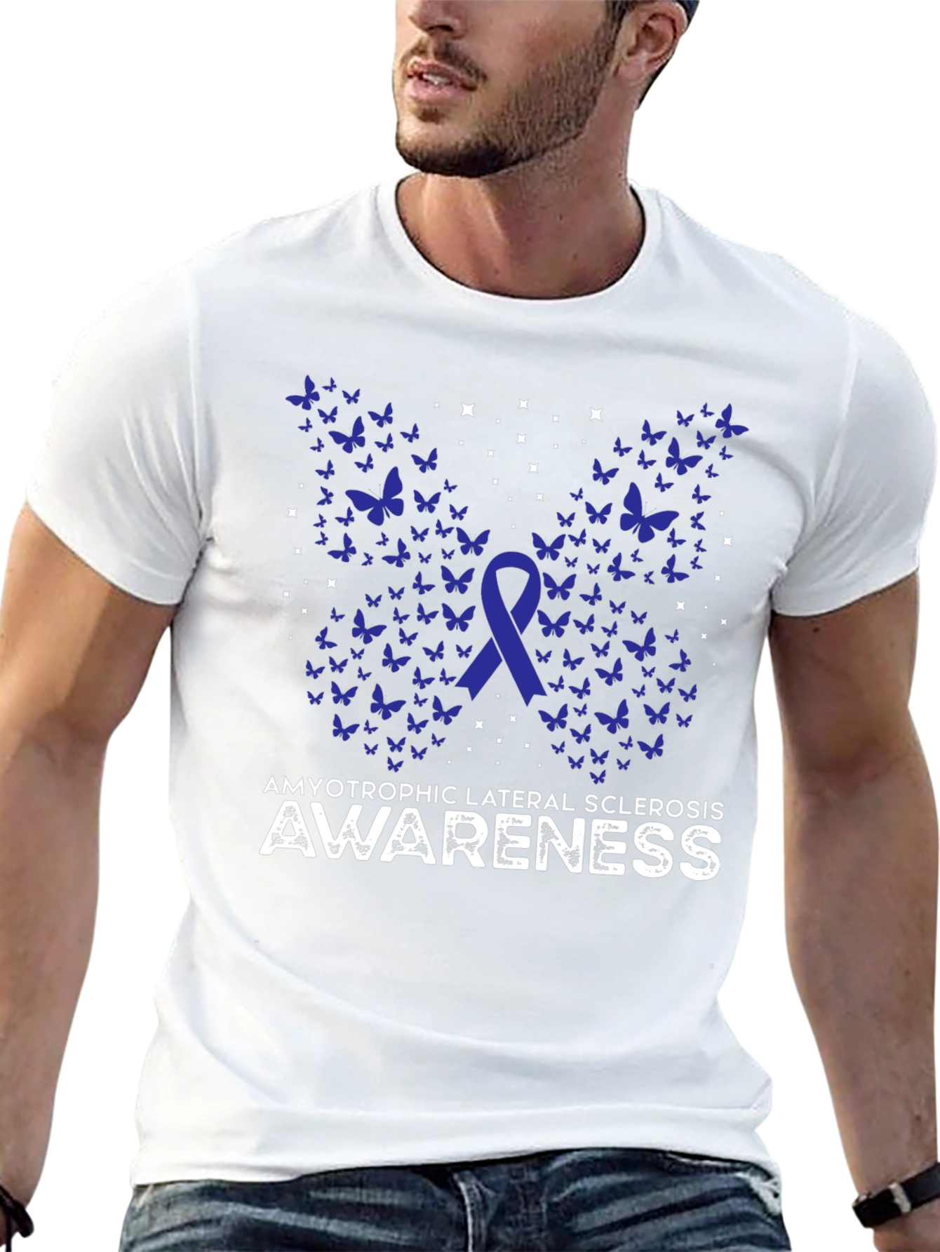 ALS Awareness Butterfly Ribbon Black T-Shirt