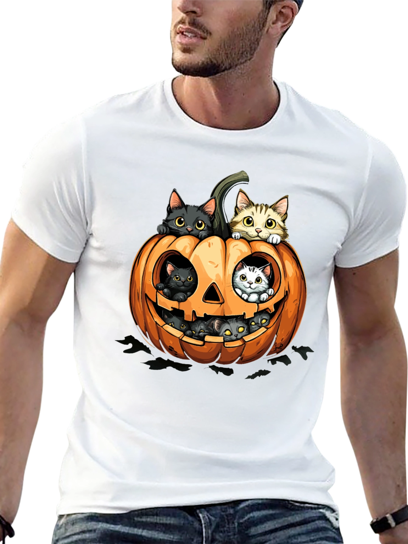 Halloween Cats in Pumpkin T-Shirt