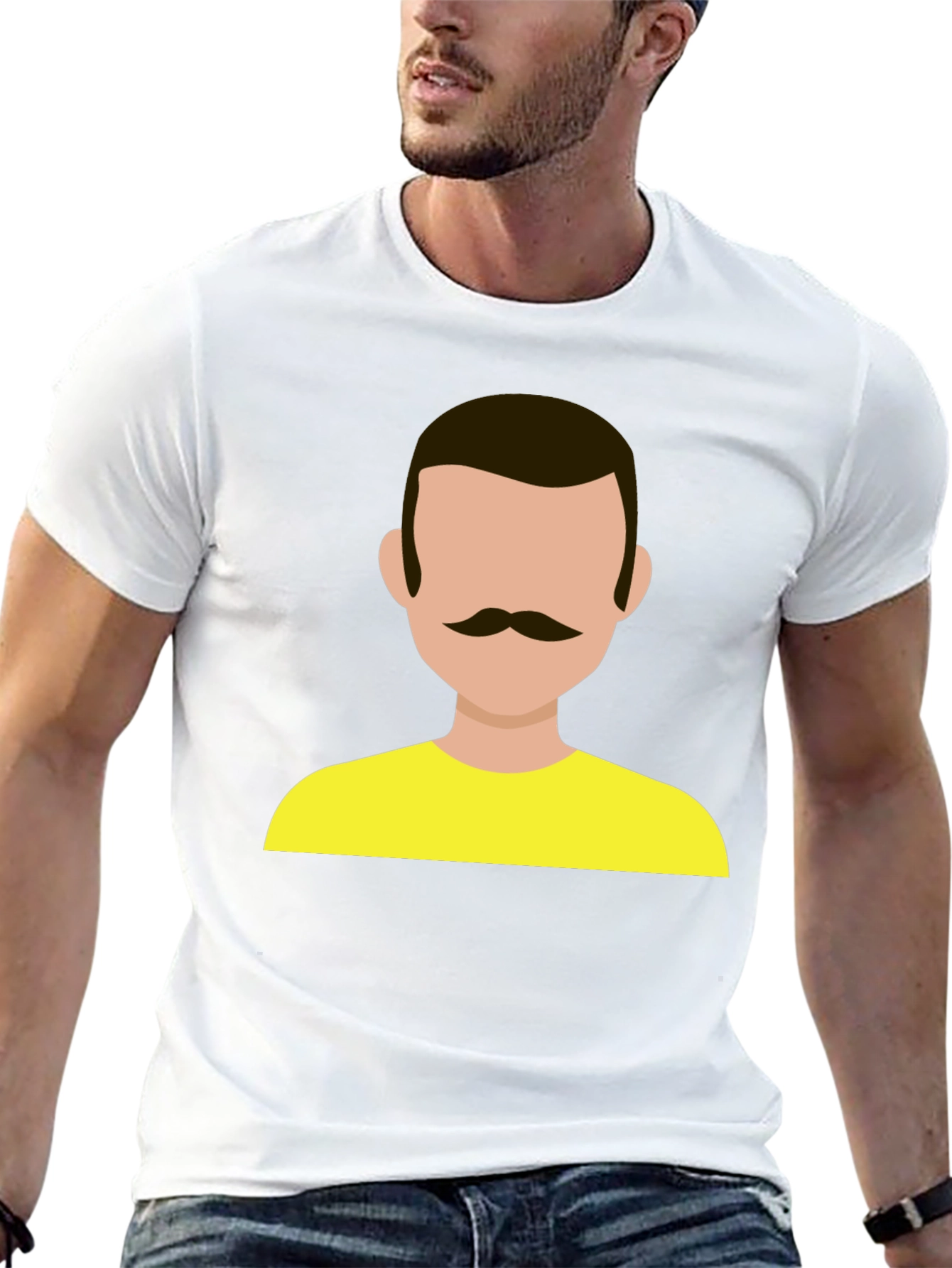 Graphic Tee - Retro Mustache Man Yellow Shirt