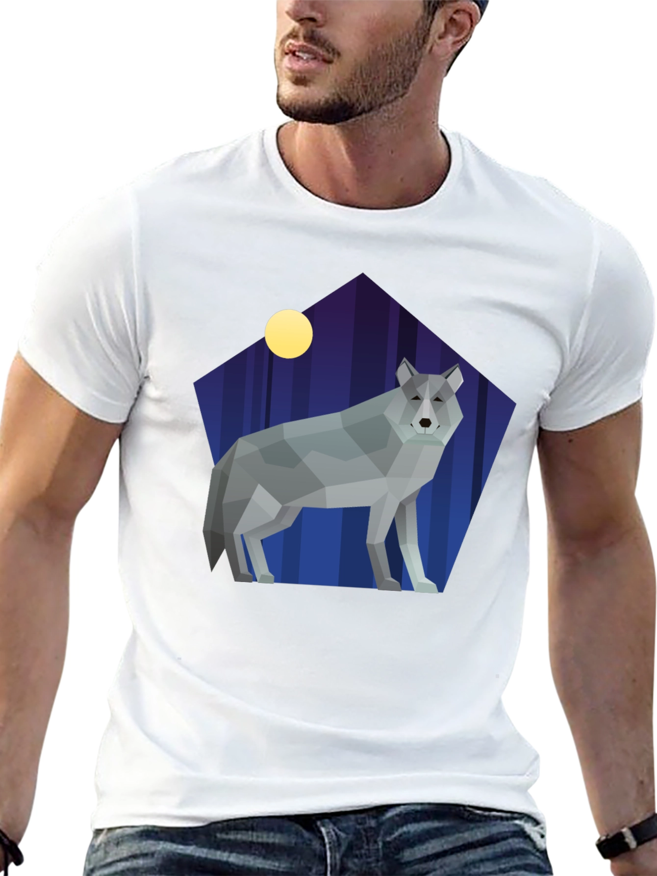 Geometric Wolf Graphic Tee - Stylish Black Shirt