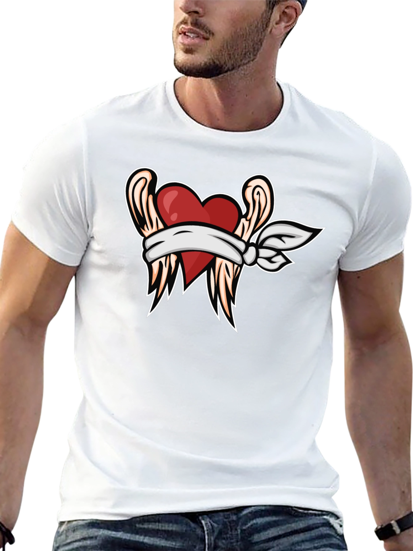 Heart & Wings Graphic Tee - Black Casual T-Shirt