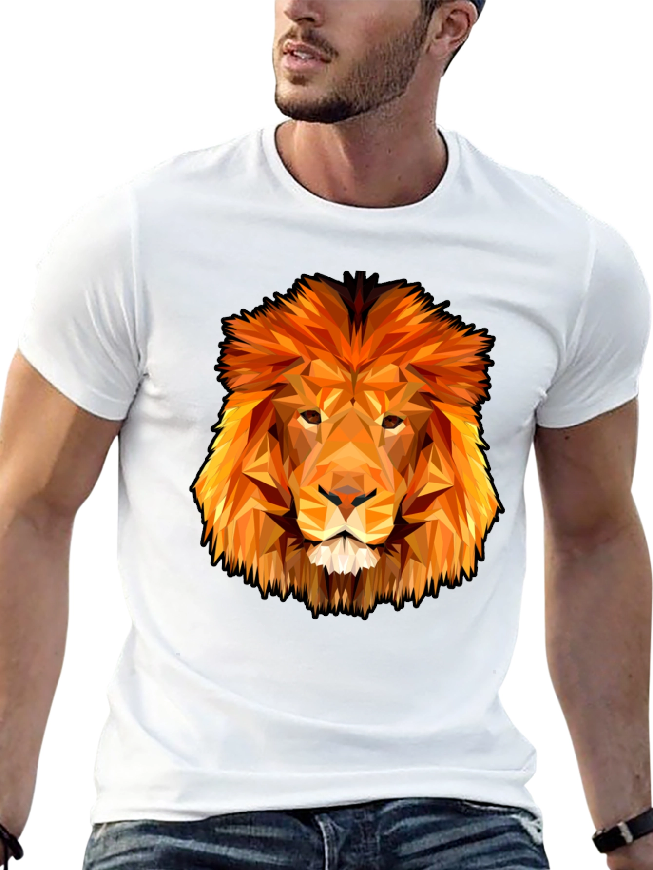 Geometric Lion Graphic Tee - Black
