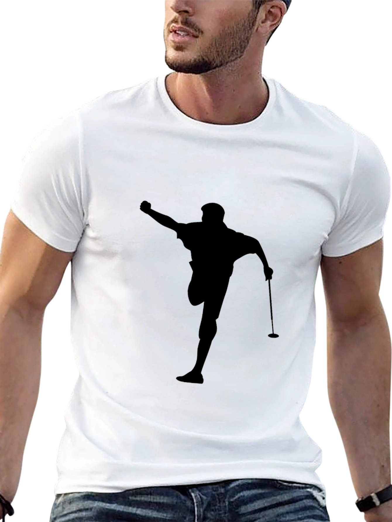 Golfer Silhouette Graphic Tee - Black Cotton Casual
