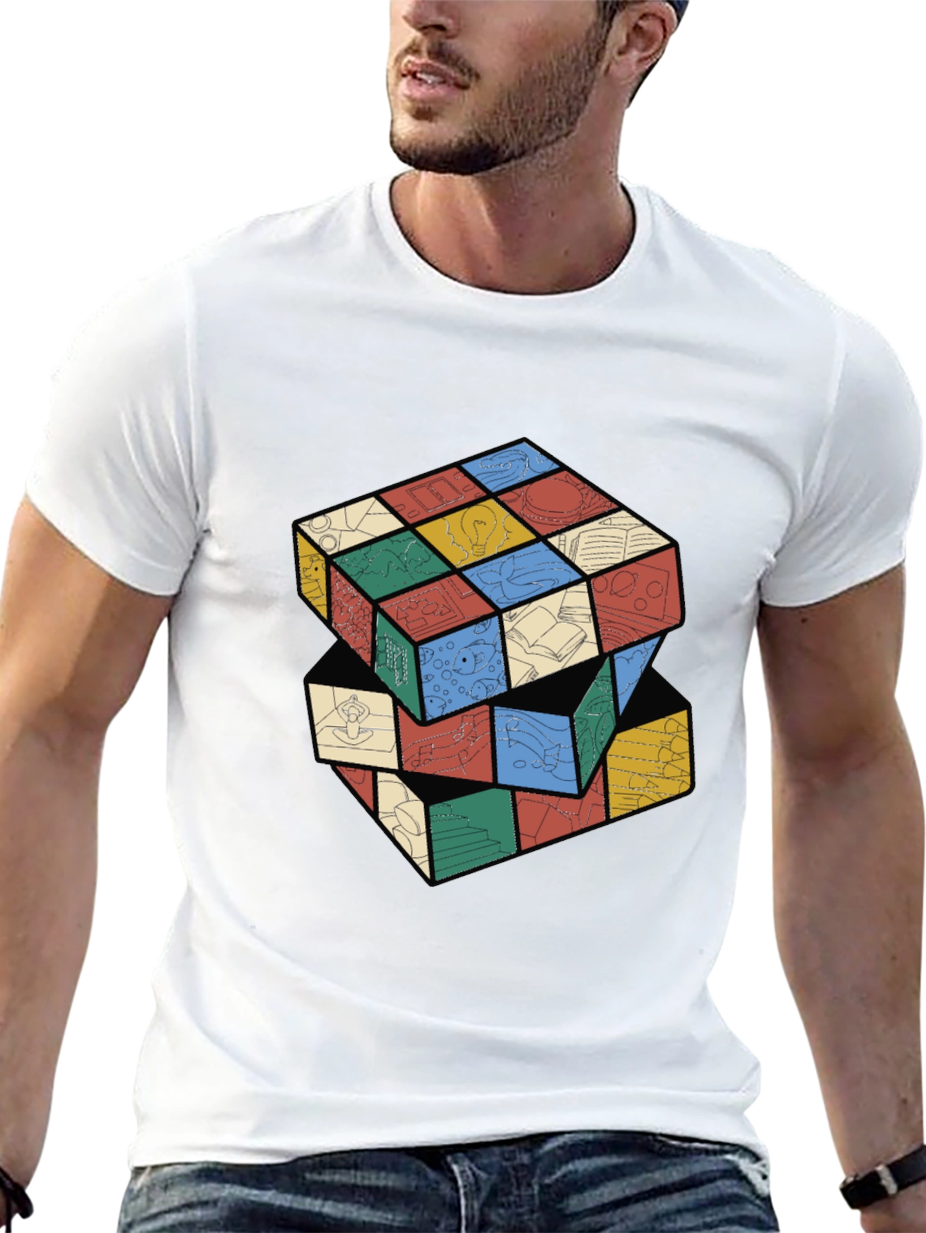 Artistic Rubiks Cube Design Black T-Shirt