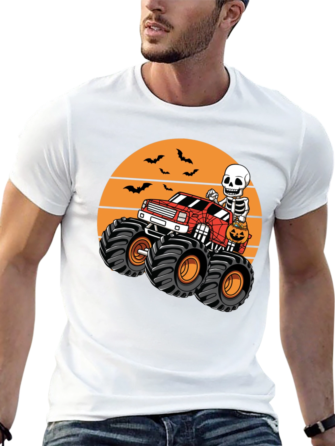 Halloween Skeleton Monster Truck Graphic Tee