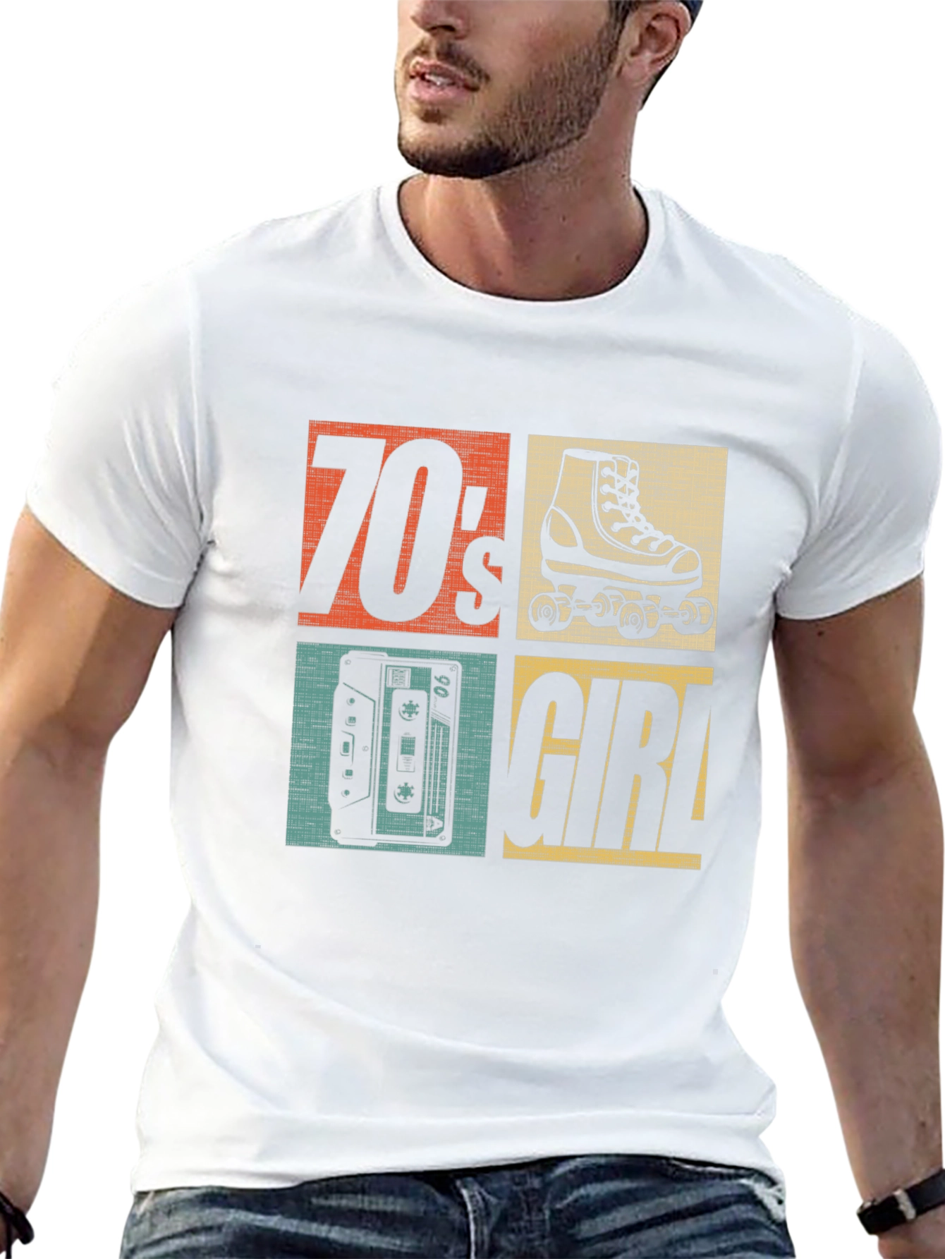 70s Girl Retro Roller Skate Cassette T-Shirt