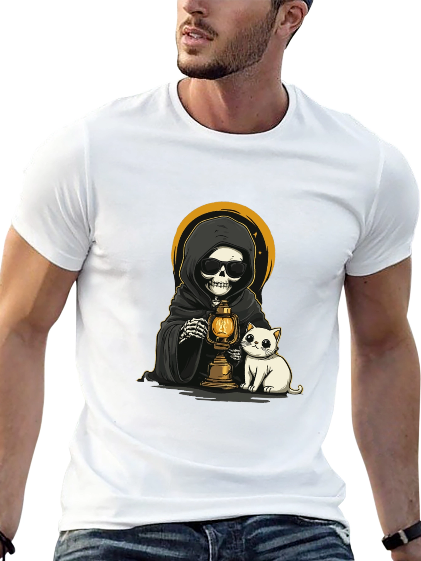 Grim Reaper Cat Graphic T-Shirt
