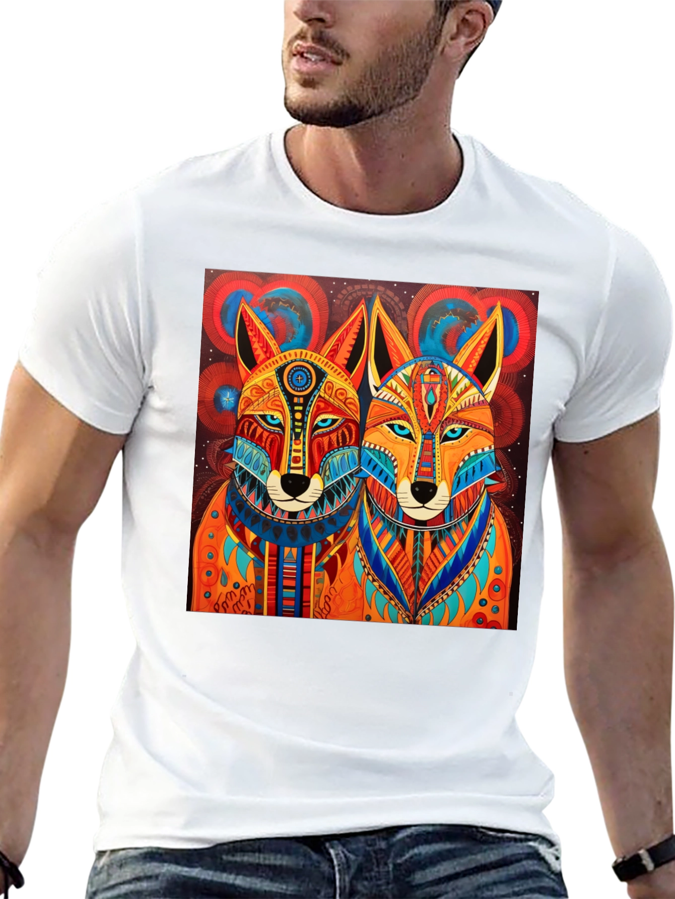 Aztec Fox Graphic Tee - Stylish Mens T-Shirt