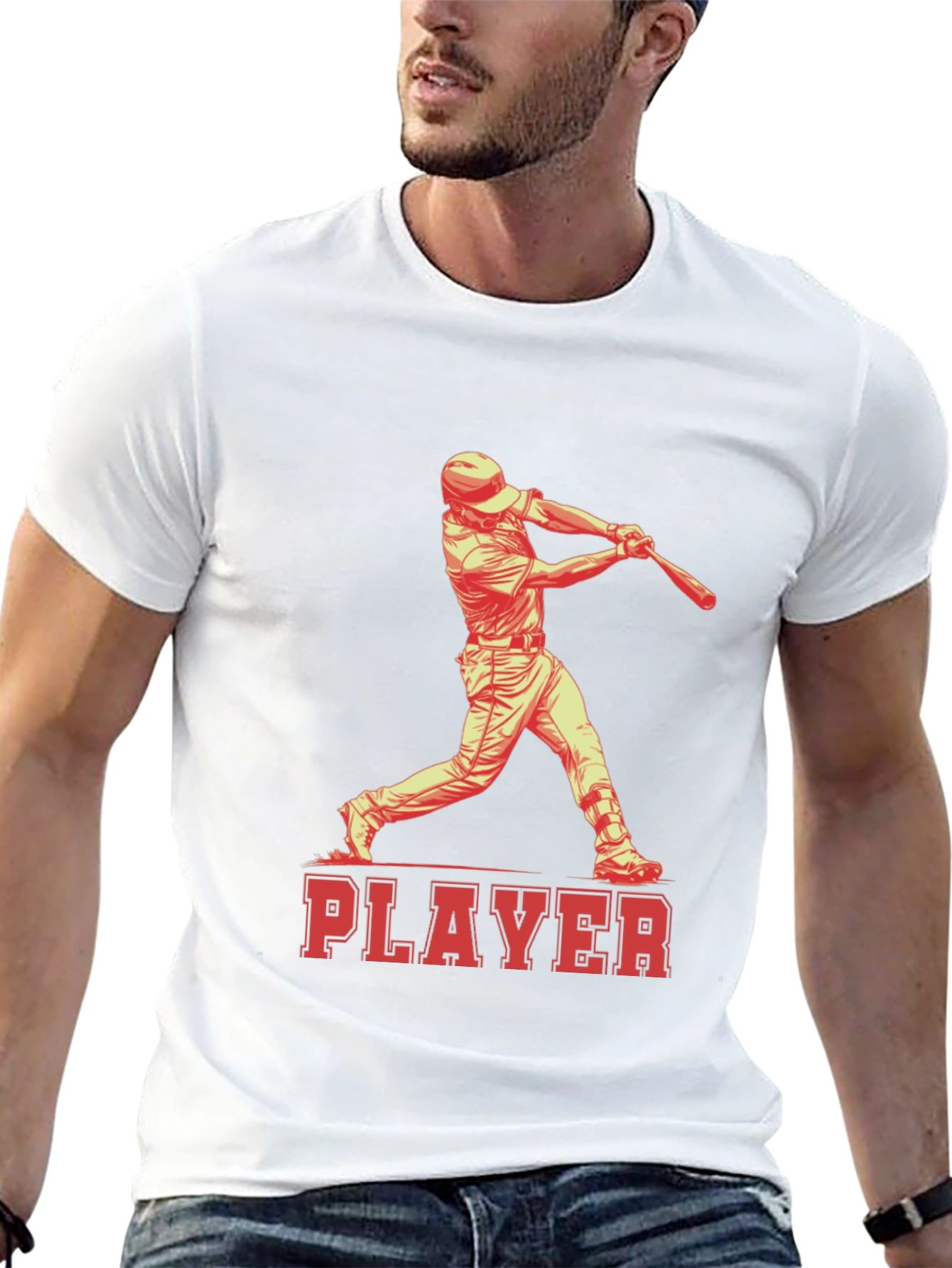 Baseball Player Graphic T-Shirt - Cotton Blend