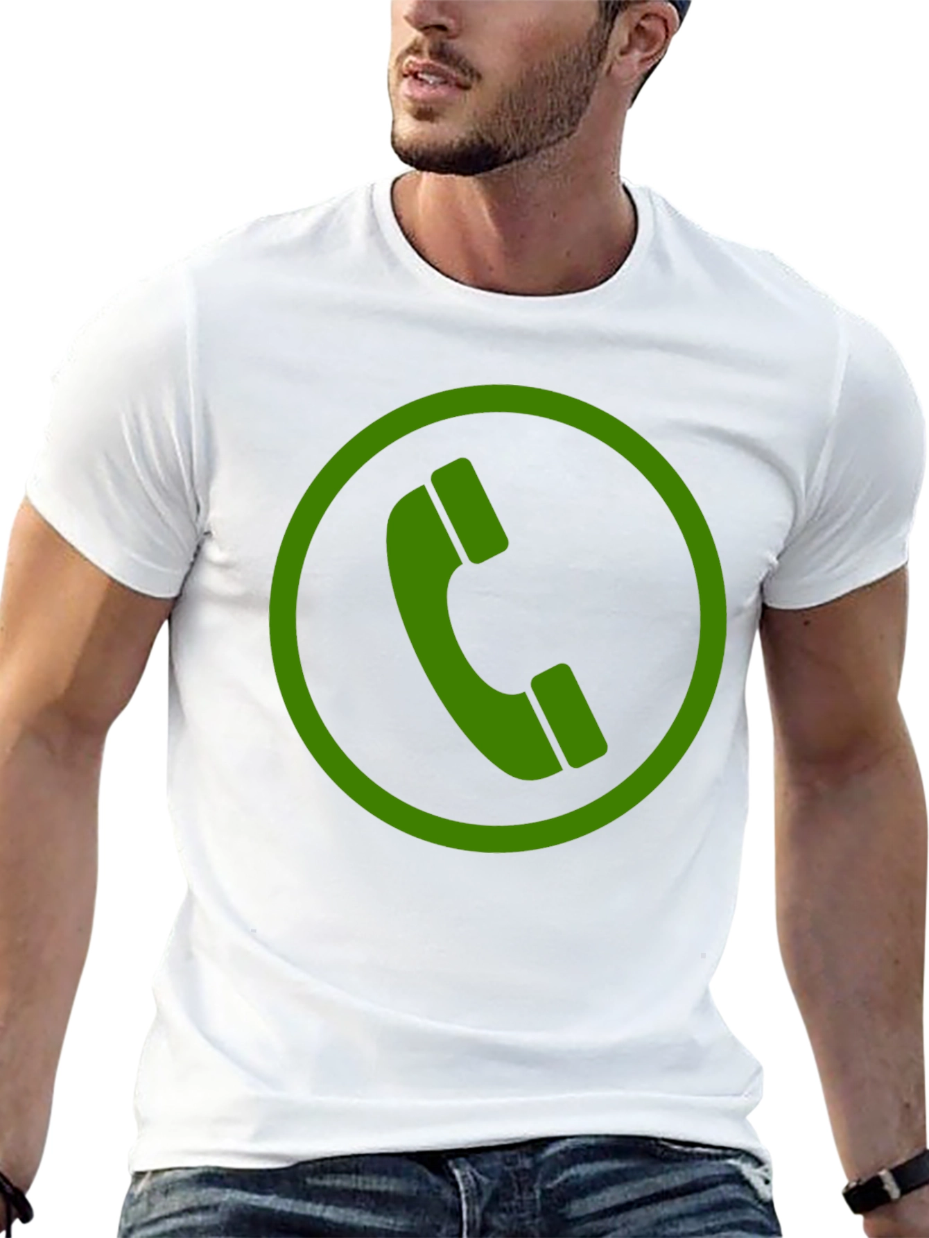 Green Phone Symbol Black Cotton T-Shirt