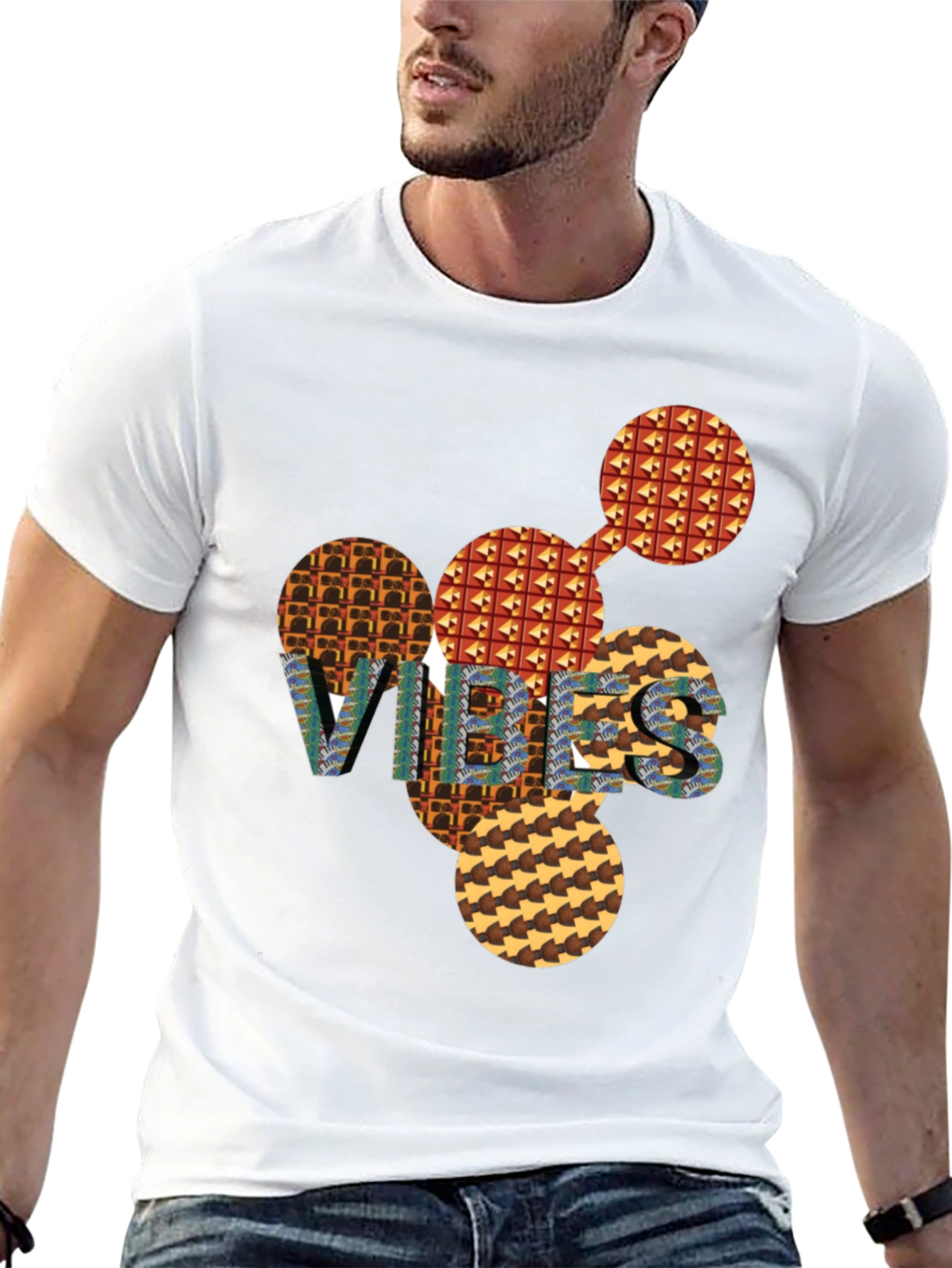 Abstract Patterned VIBES Graphic Tee
