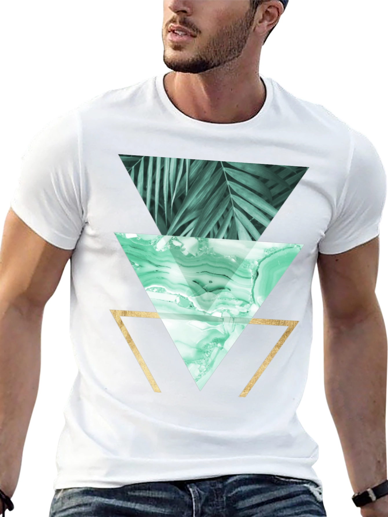 Geometric Triangles Graphic Print Tee - Black