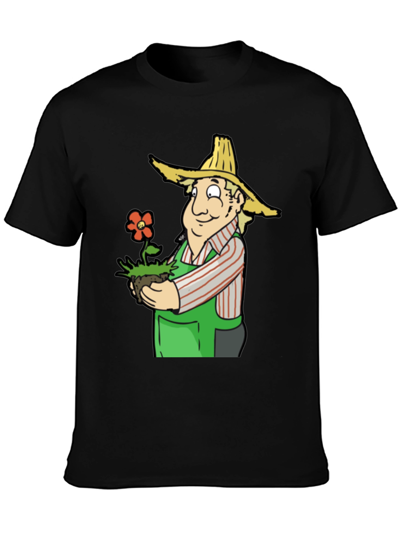 Gardener Cartoon T-Shirt - Black Cotton Tee