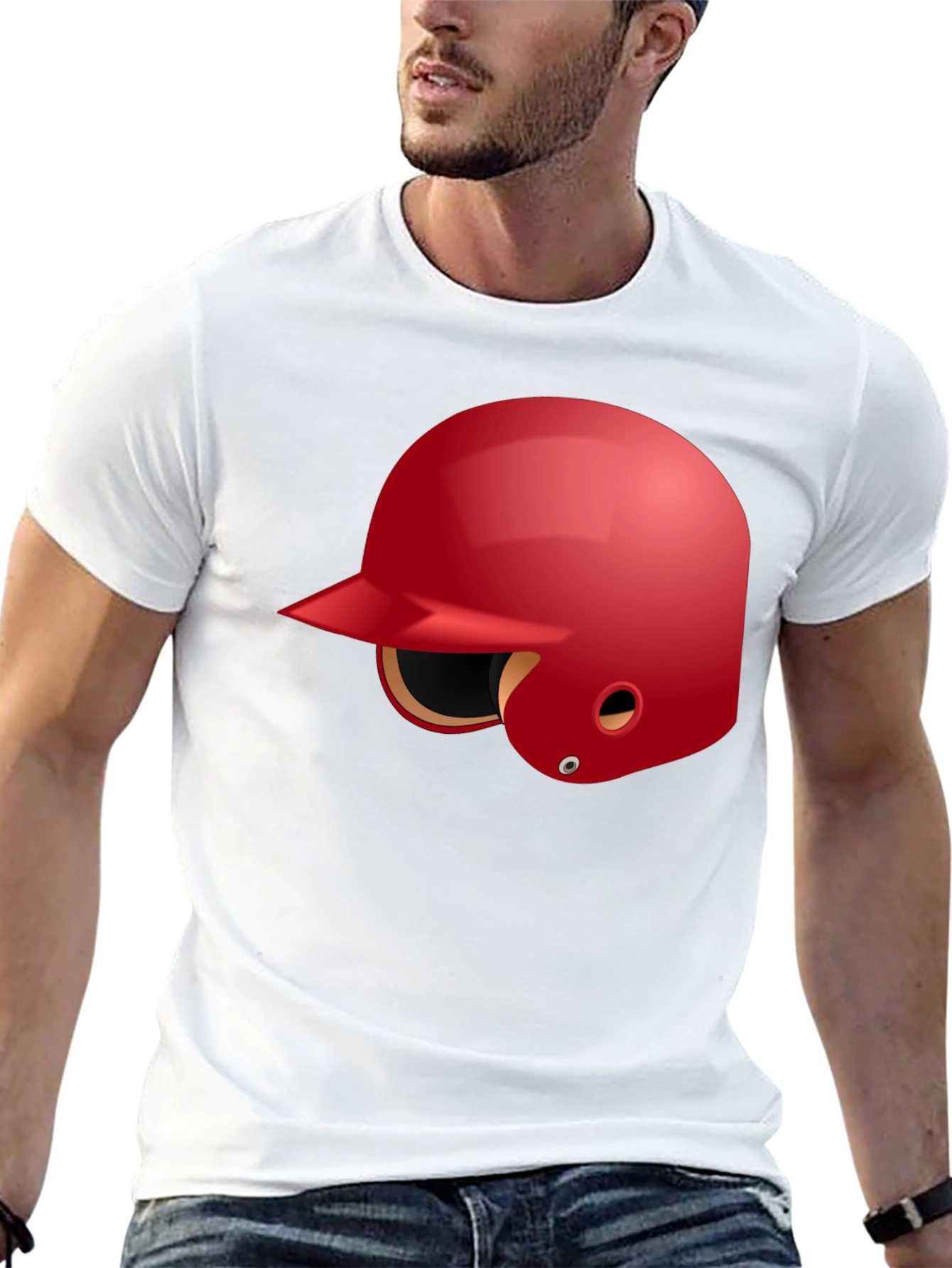 Baseball Helmet Graphic Tee - Black Cotton T-Shirt