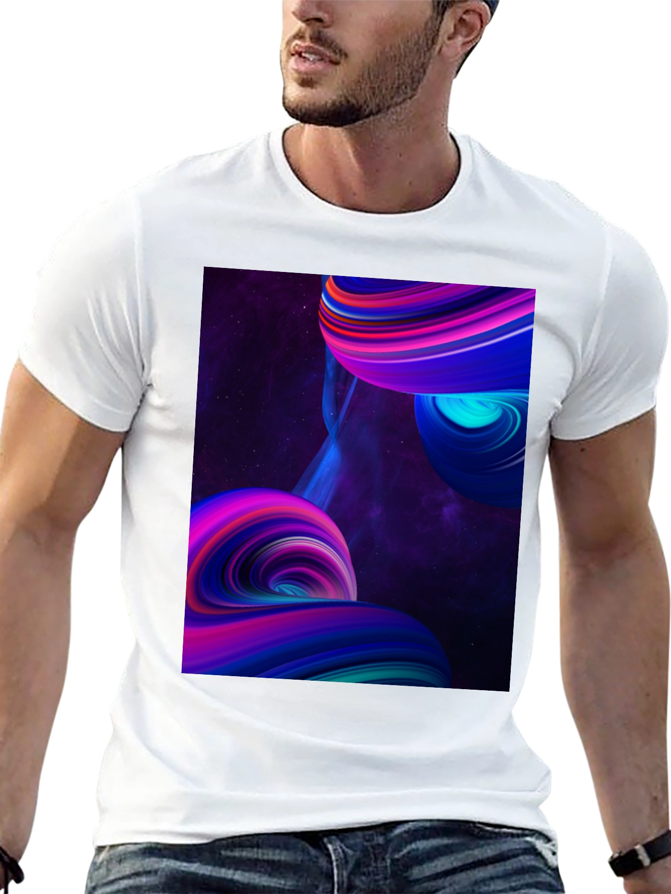 Abstract Galaxy Swirl Graphic Black T-Shirt