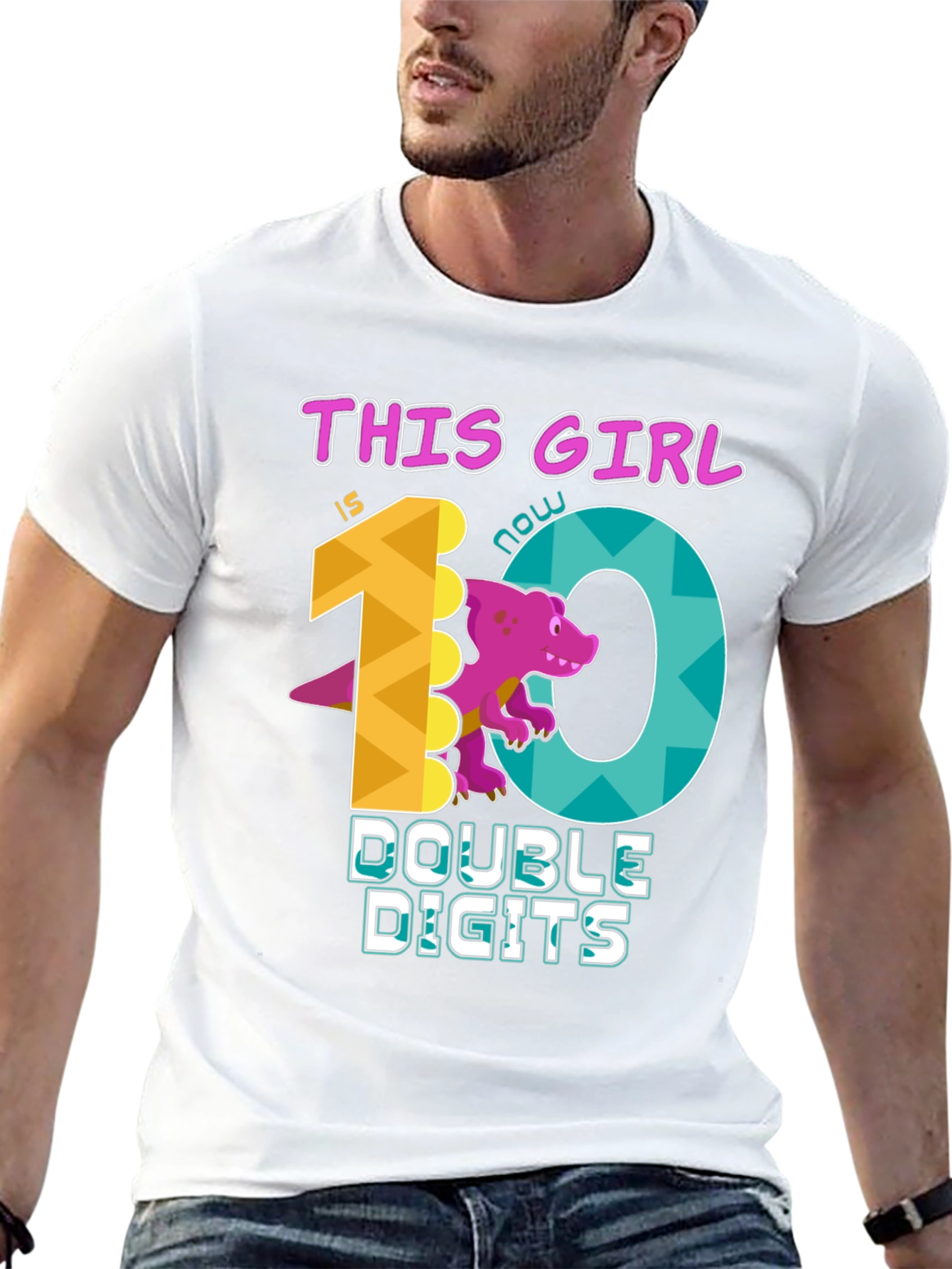 Girls 10th Birthday T-Shirt - Double Digits Dinosaur Tee