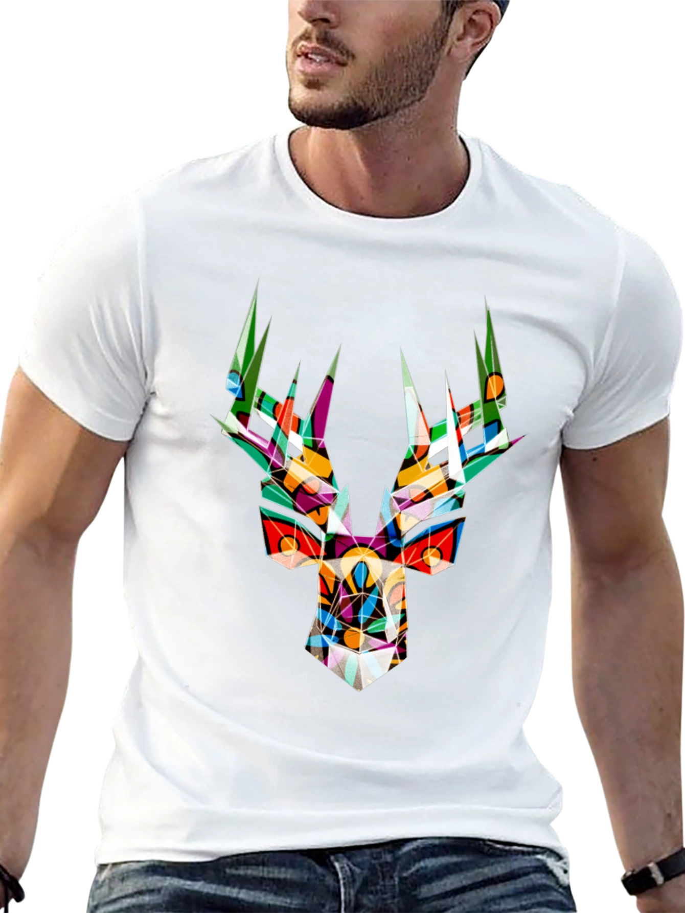 Abstract Geometric Deer Head Graphic Tee
